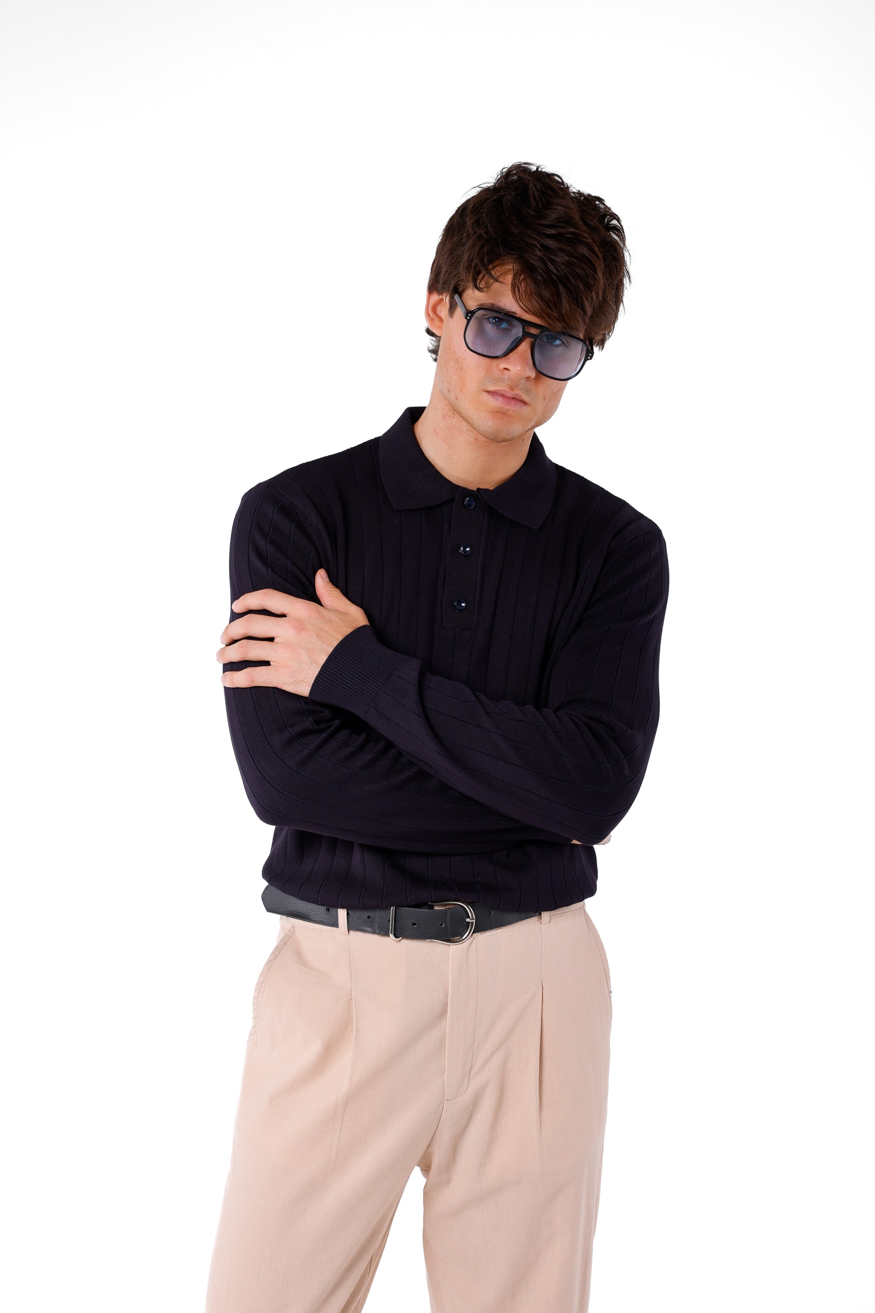 FİTİLLİ POLO YAKA TRİKO - Navy Blue