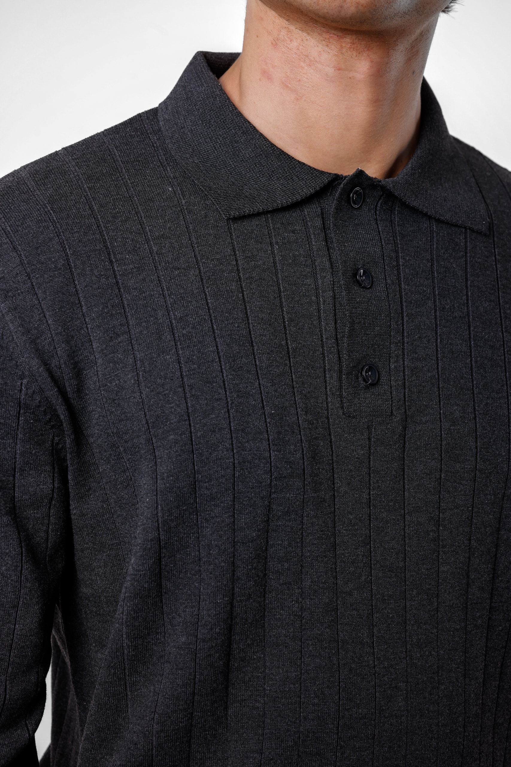 FİTİLLİ POLO YAKA TRİKO - Anthracite