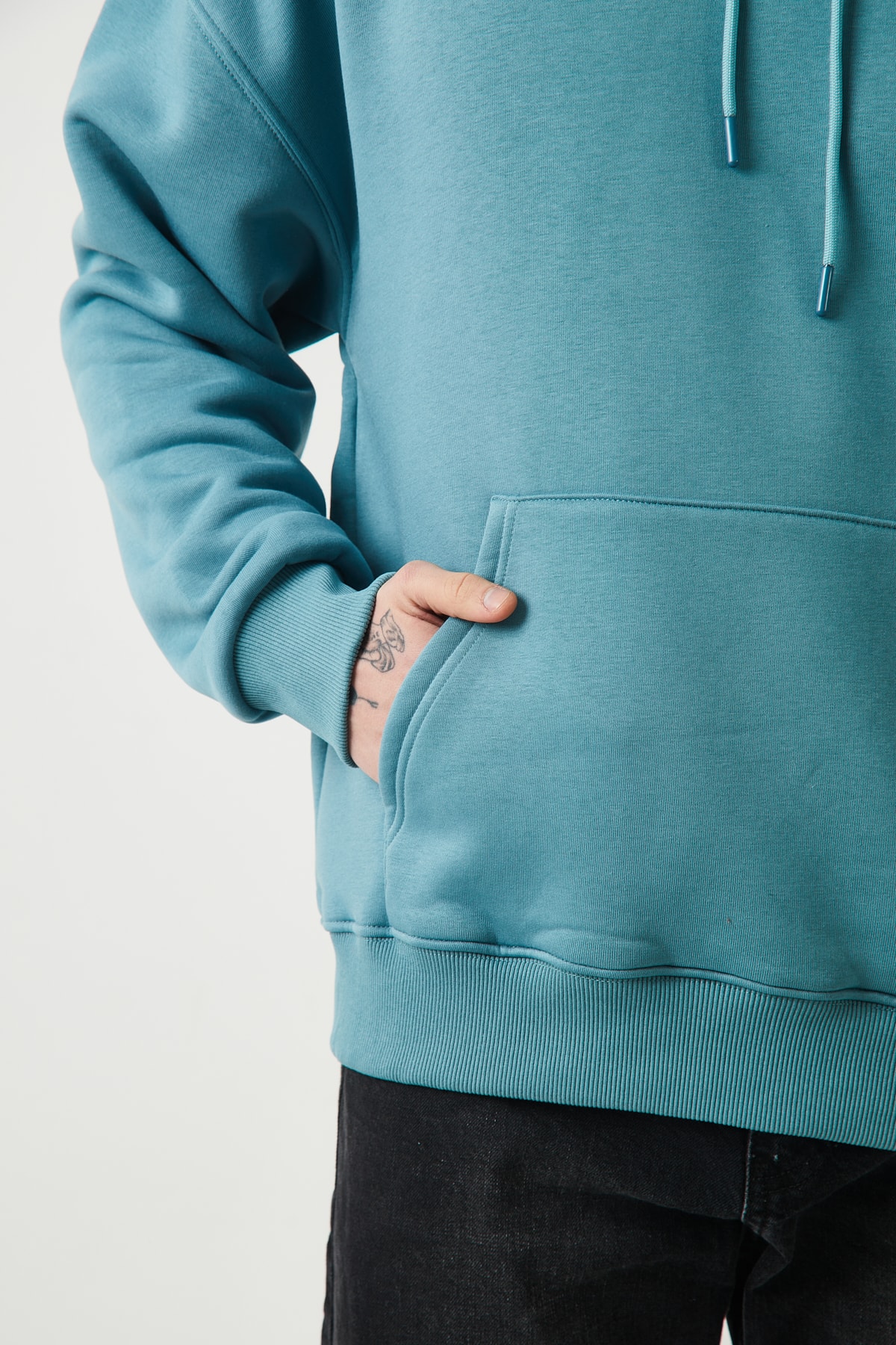 ŞARDONLU OVERSIZE HOODIE - SOLUK MAVI