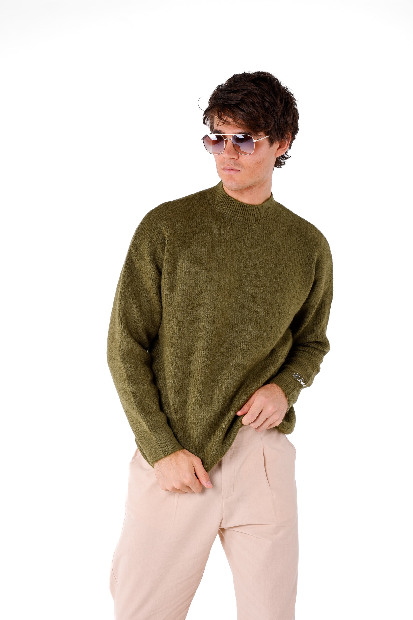 YARIM BALIKÇI KOL DETAY OVERSIZE KAZAK - Khaki