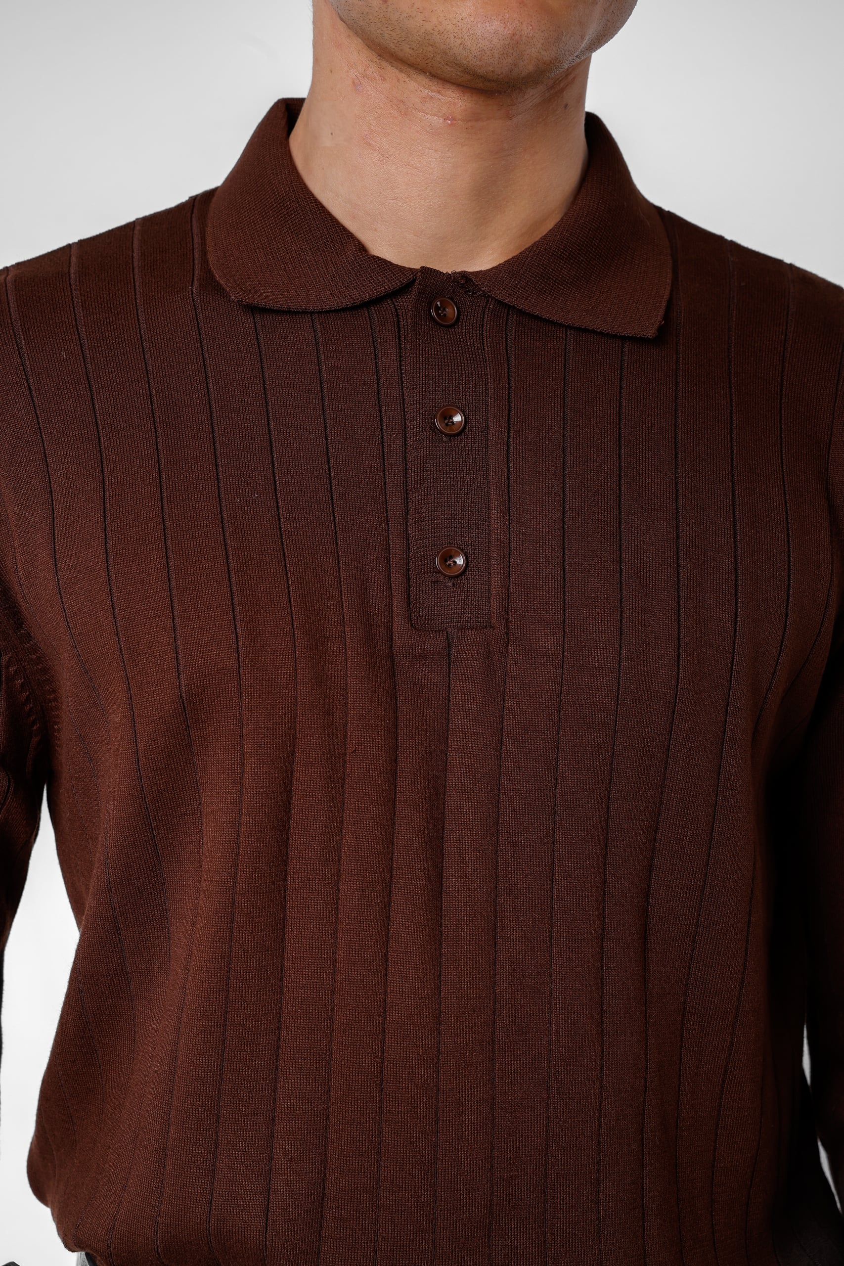 FİTİLLİ POLO YAKA TRİKO - Brown