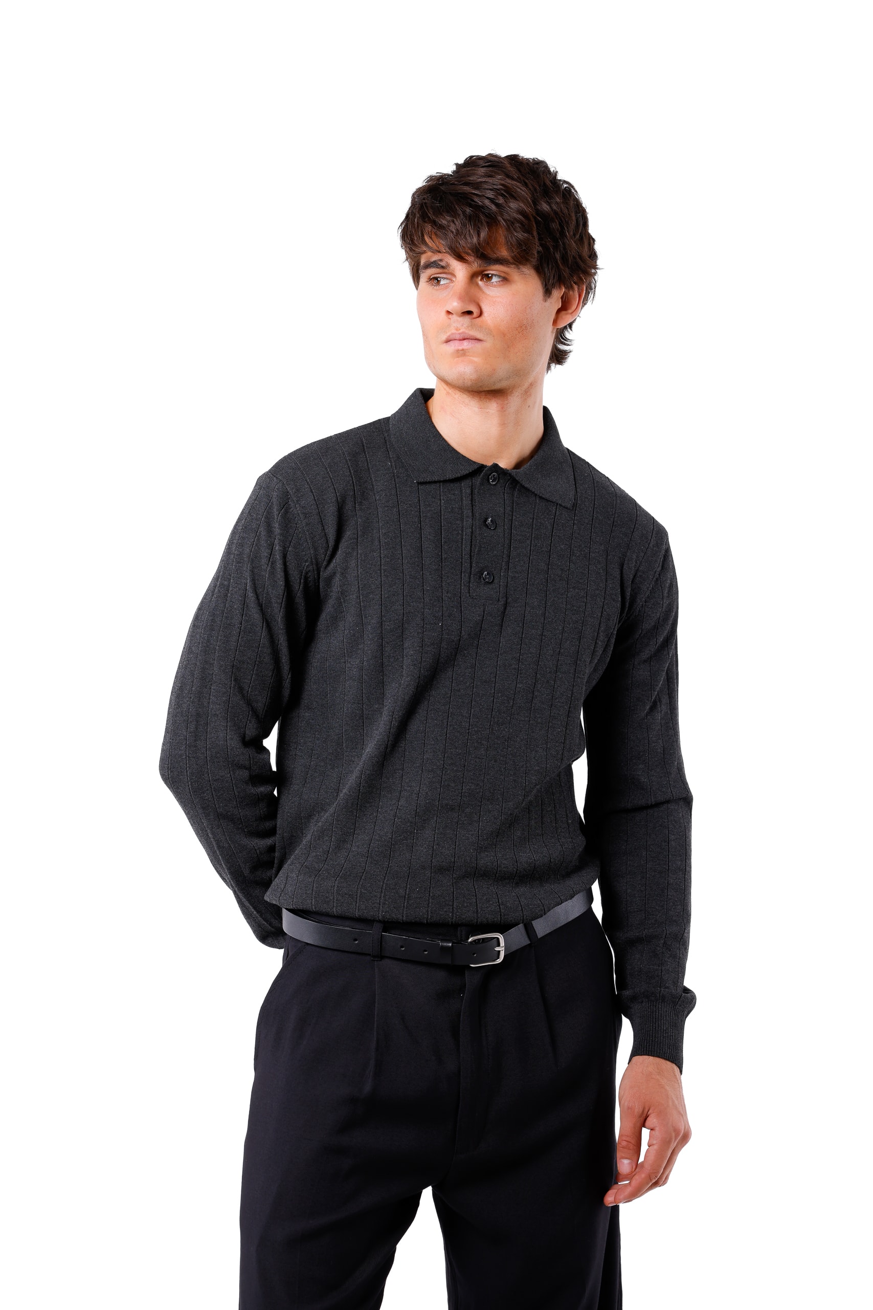 FİTİLLİ POLO YAKA TRİKO - Anthracite