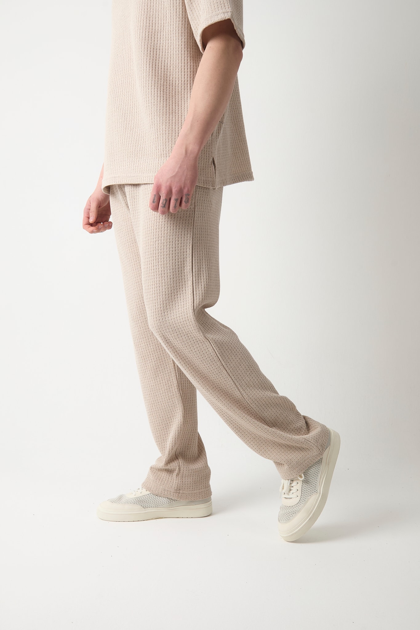 WAFFLE DESEN BAGGY PANTOLON - Stone