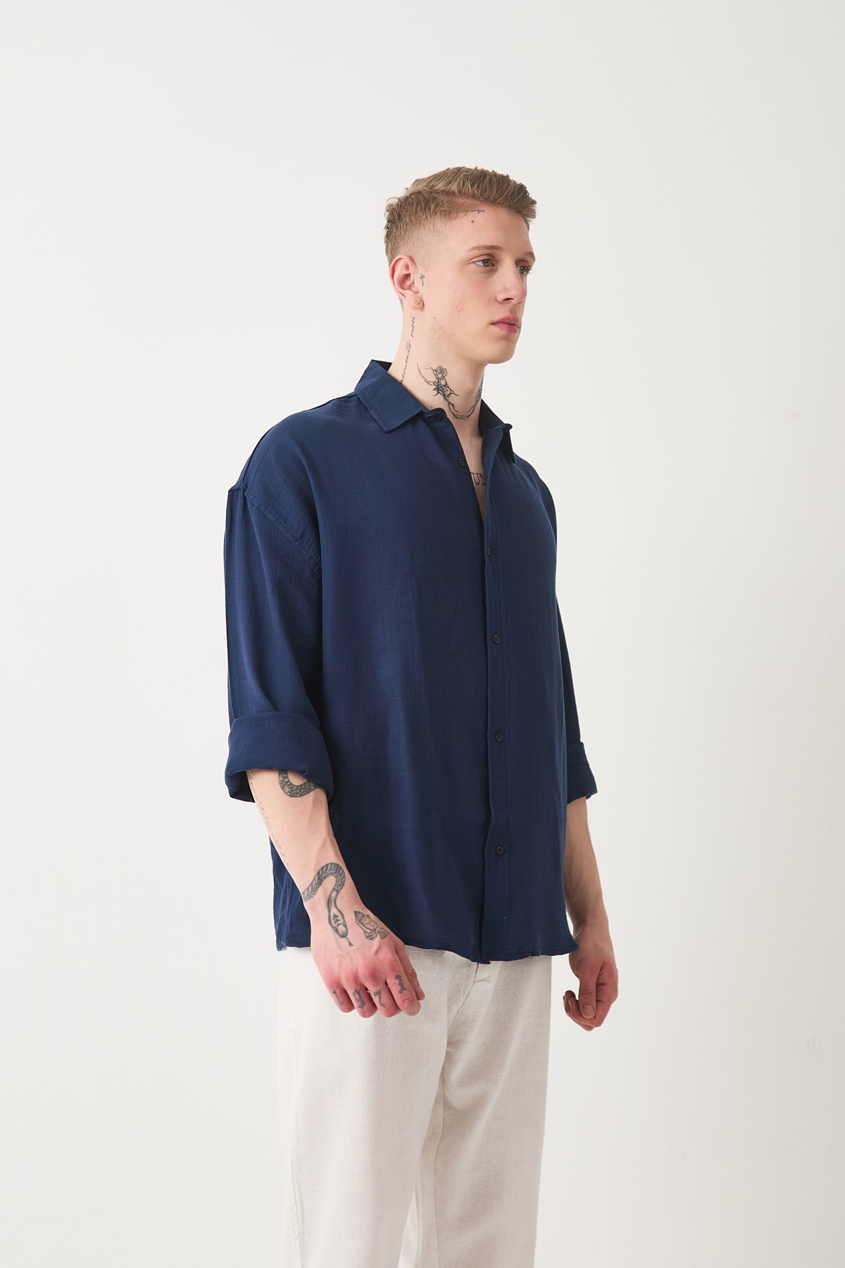 MÜSLİN KETEN GÖMLEK - Navy Blue