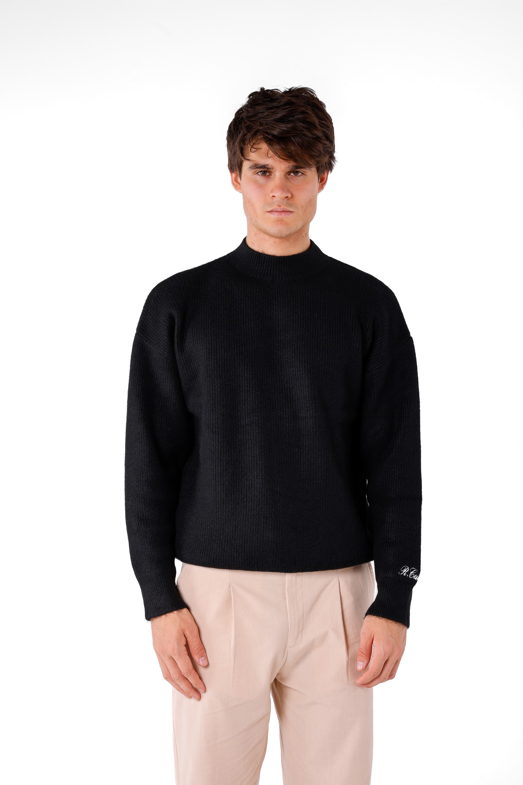 YARIM BALIKÇI KOL DETAY OVERSIZE KAZAK - Black