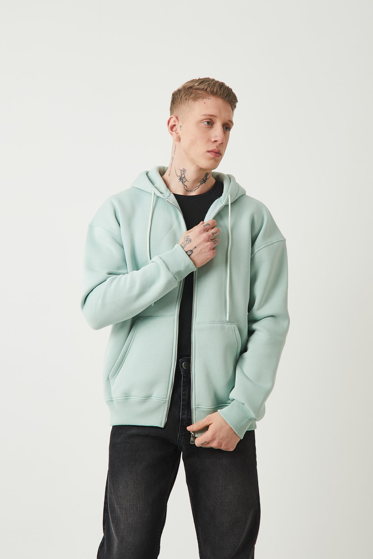 FERMUARLI KAPÜŞONLU SWEATSHIRT - MINT