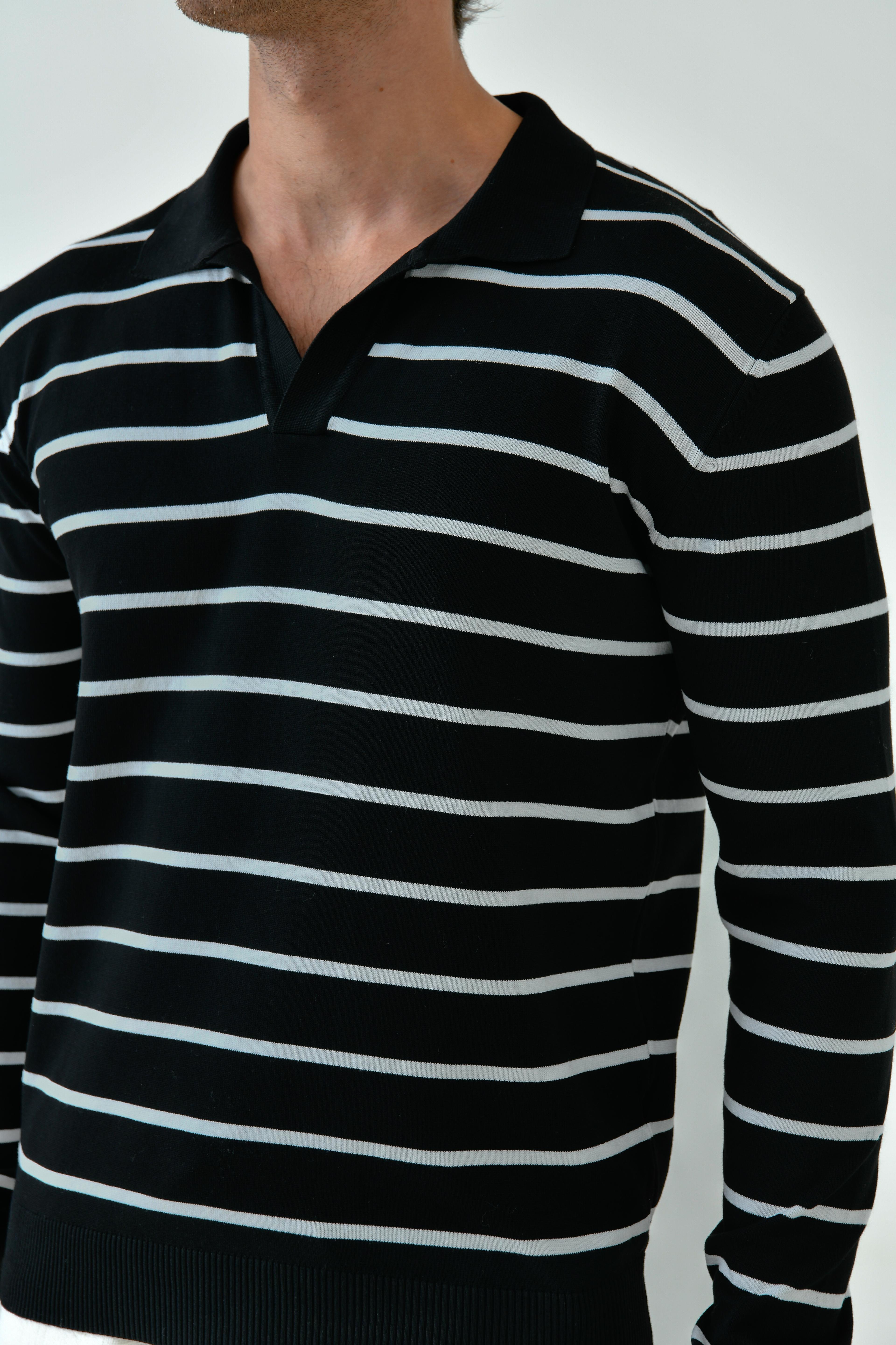 Striped Open Polo Neck Knitwear
