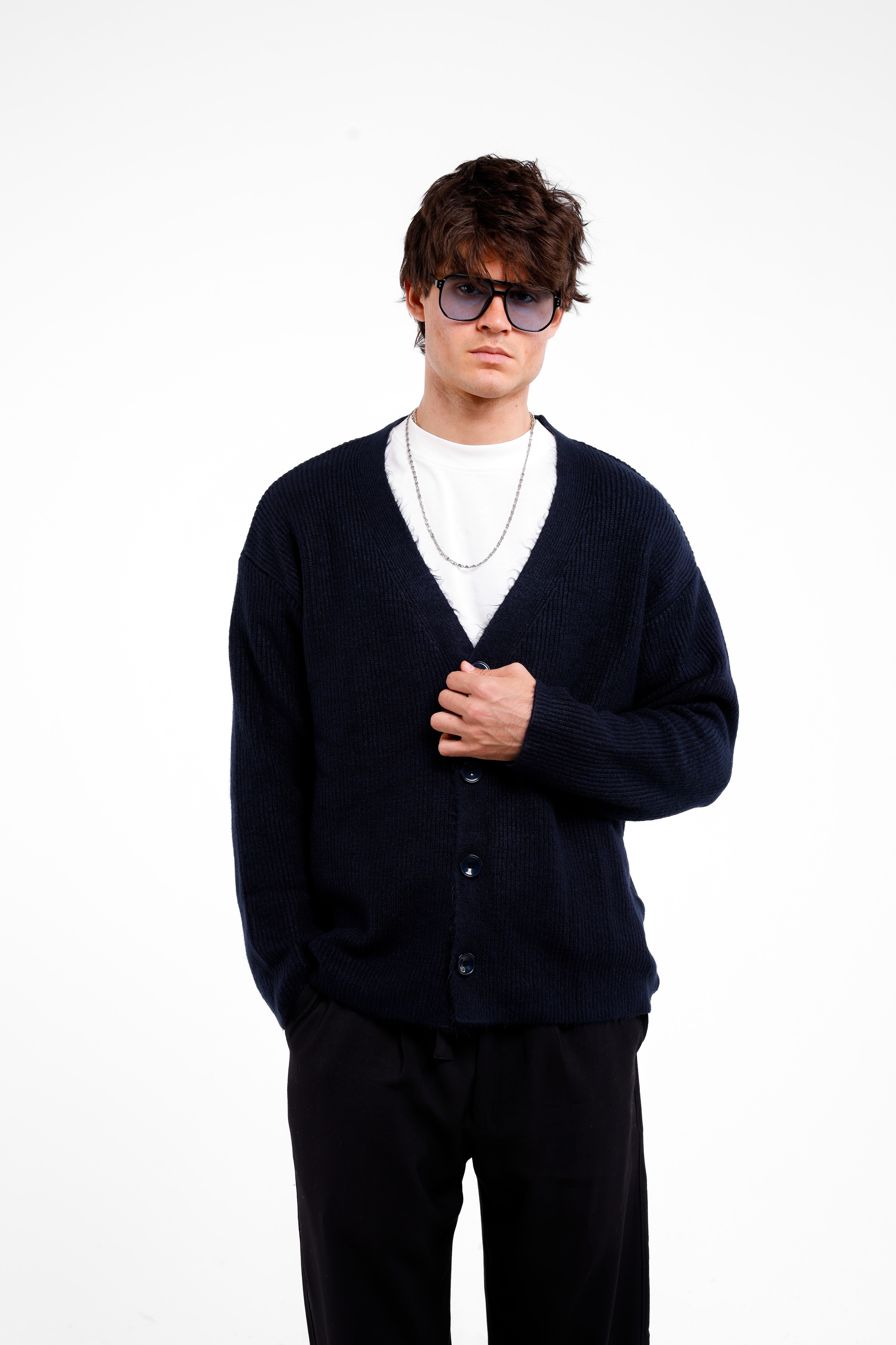 OVERSIZE TÜYLÜ TRİKO HIRKA - LACIVERT