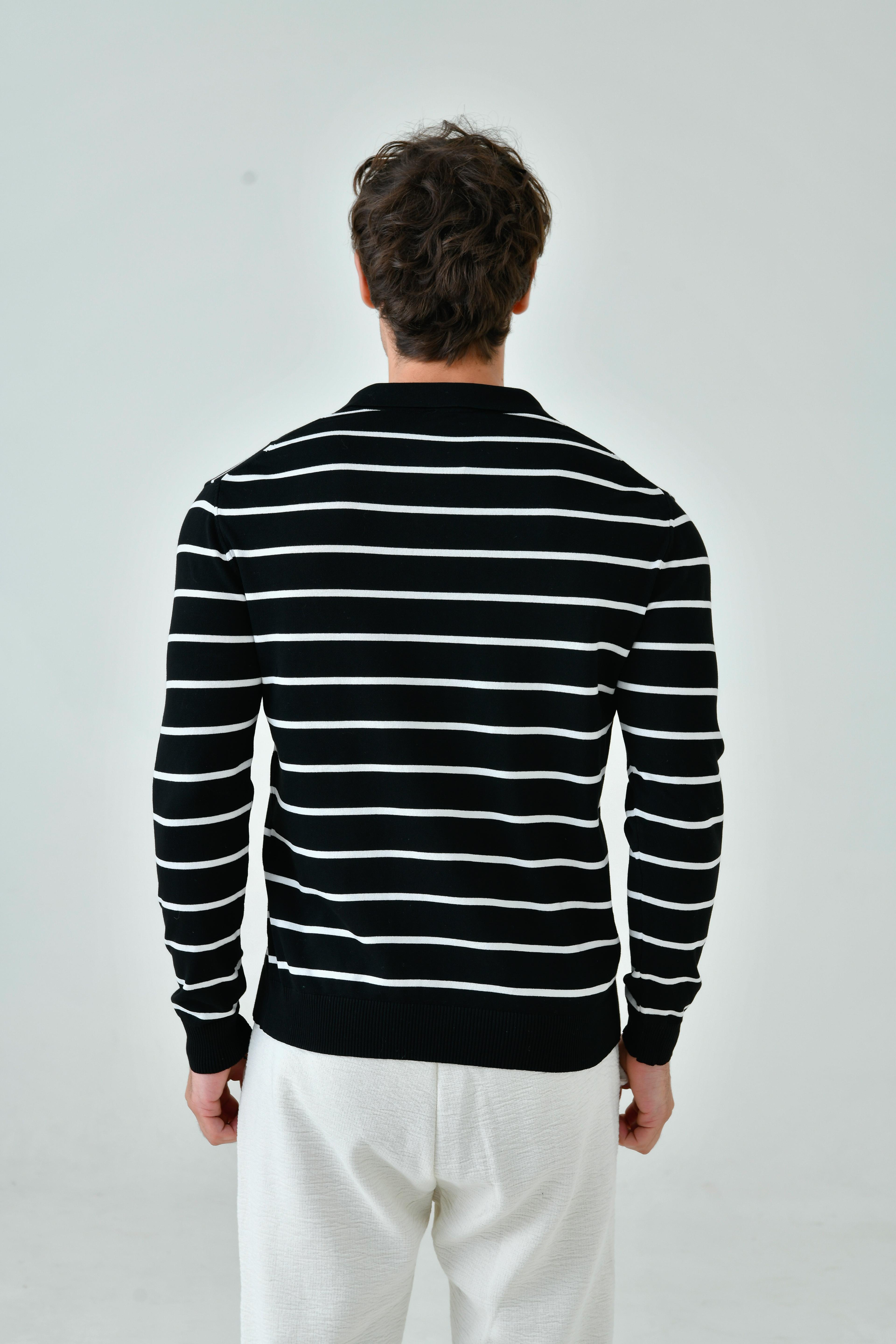 Striped Open Polo Neck Knitwear