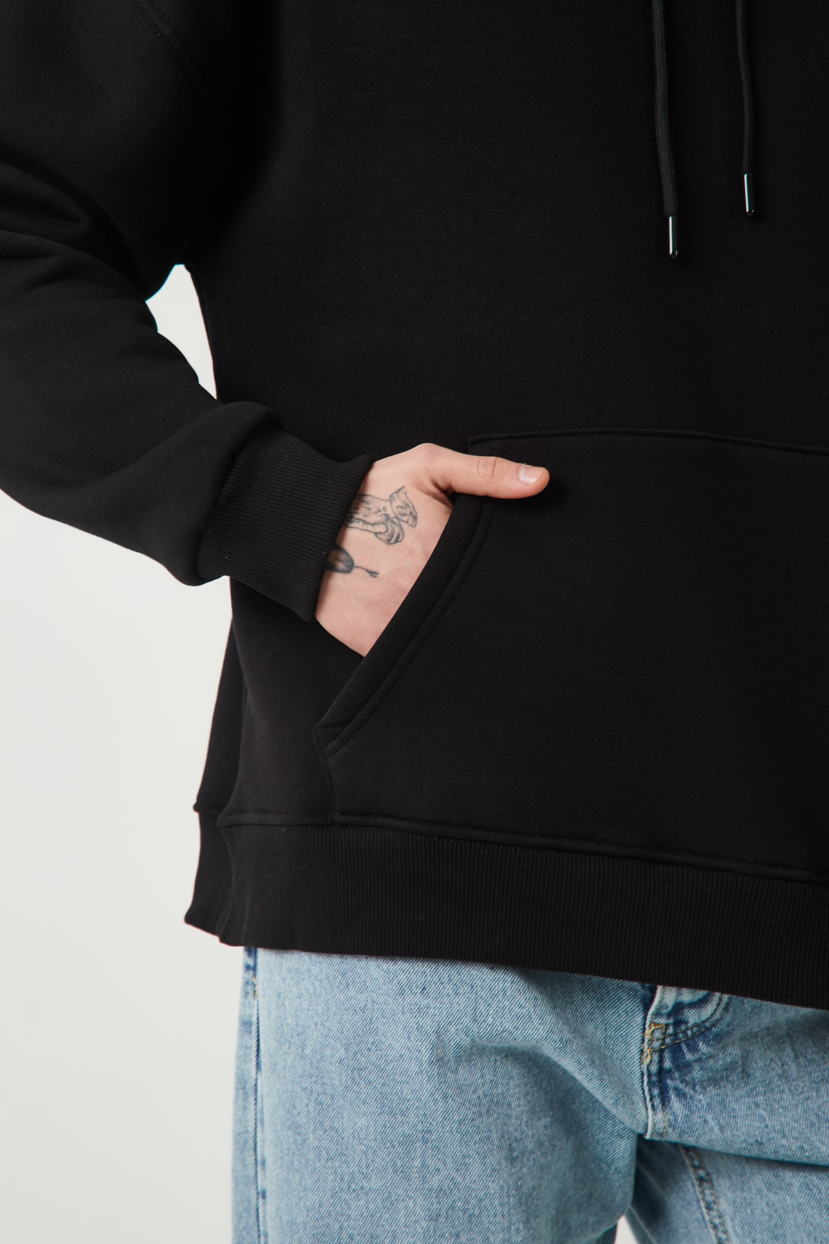 ŞARDONLU OVERSIZE HOODIE - SIYAH