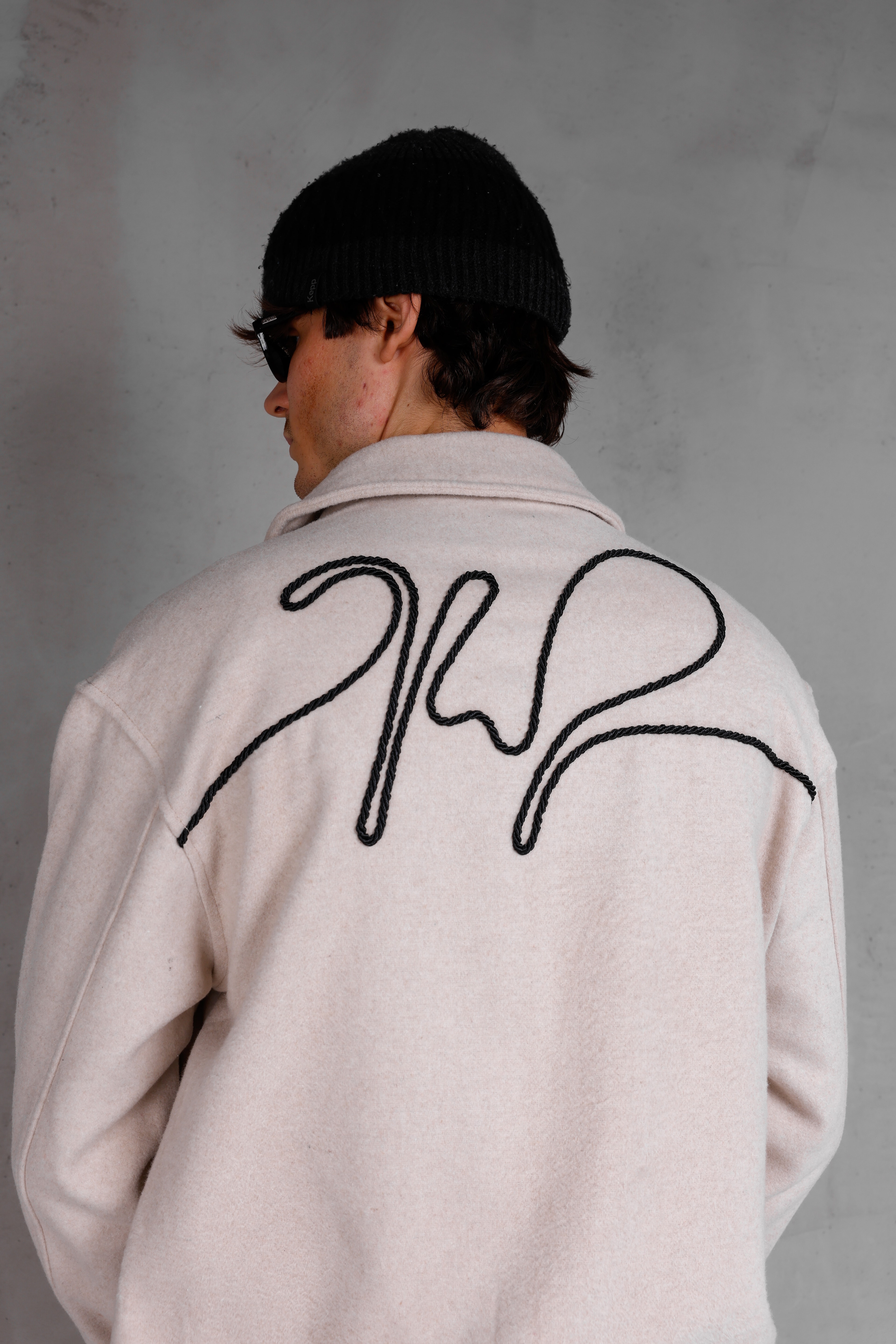SIRT NAKIŞLI KAŞE BOMBER CEKET - Beige