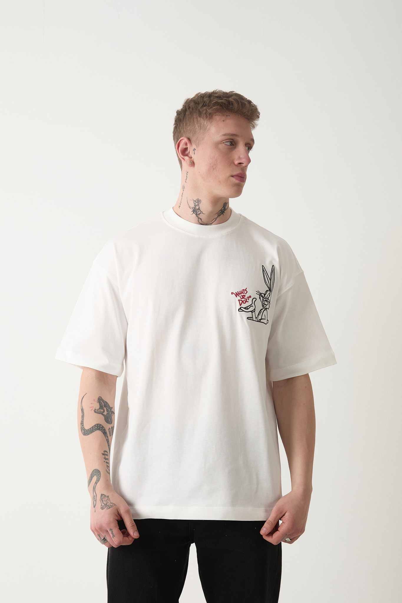 KABARAN SIRT BASKILI T-SHIRT - EKRU