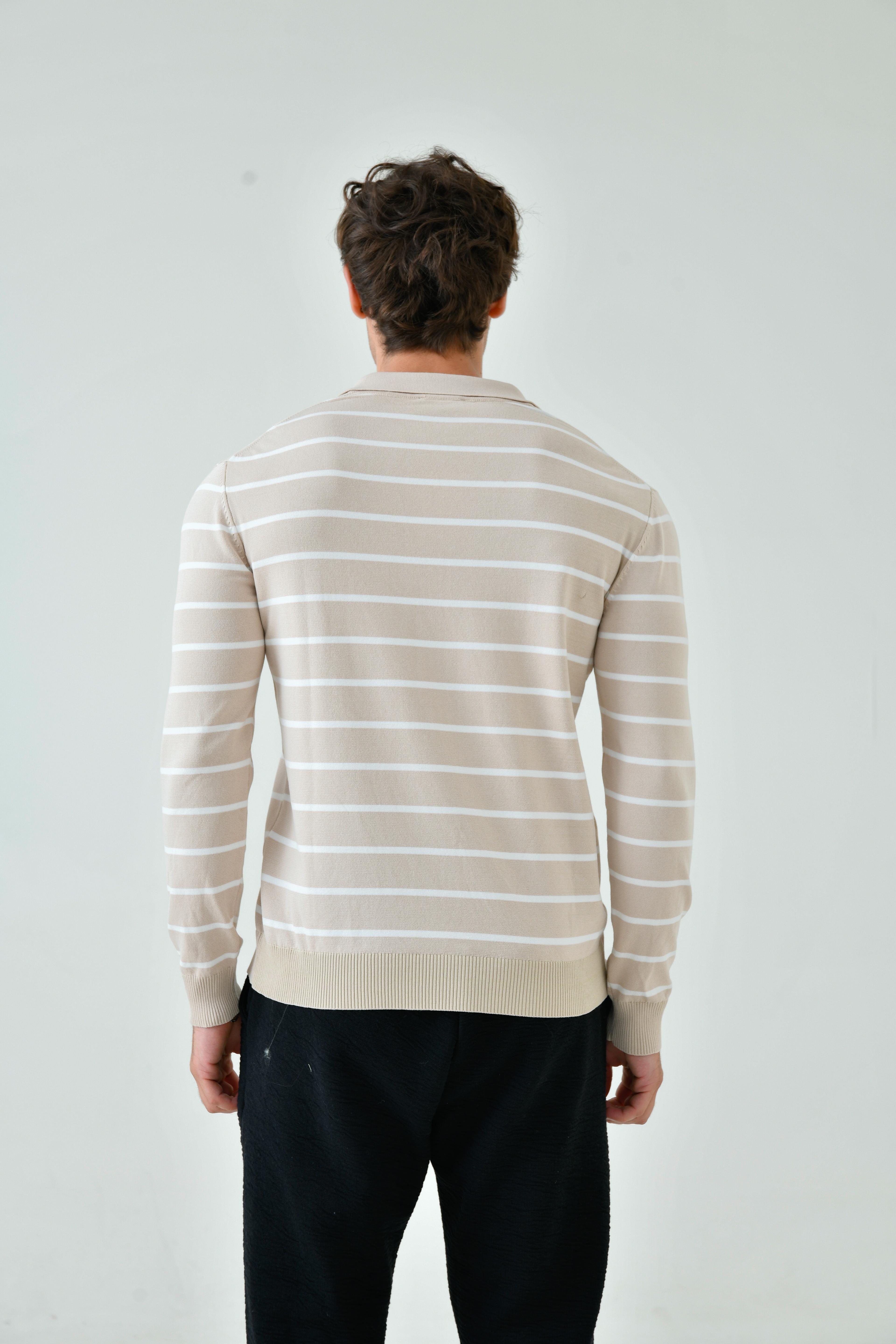 Striped Open Polo Neck Knitwear