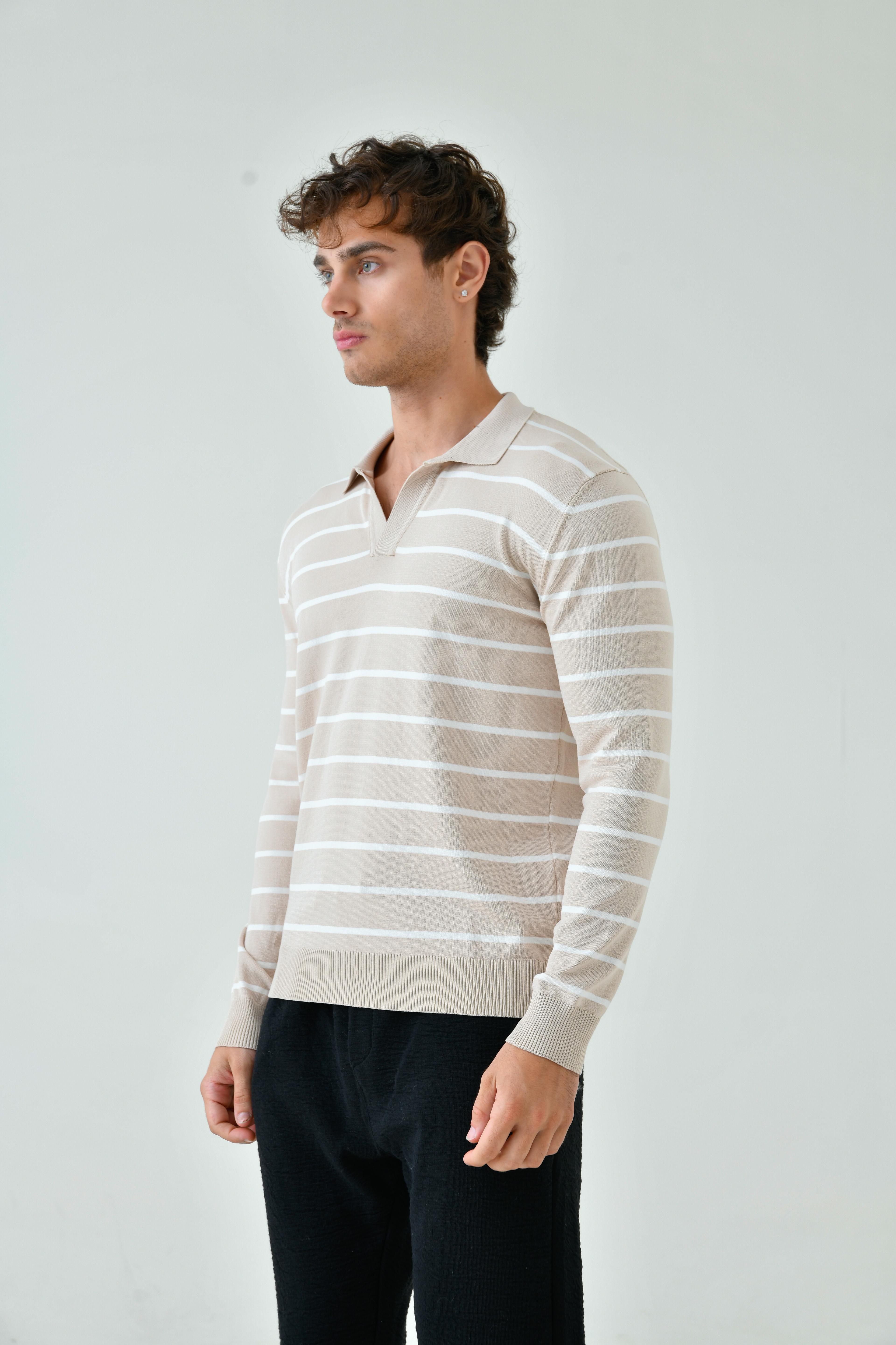 Striped Open Polo Neck Knitwear