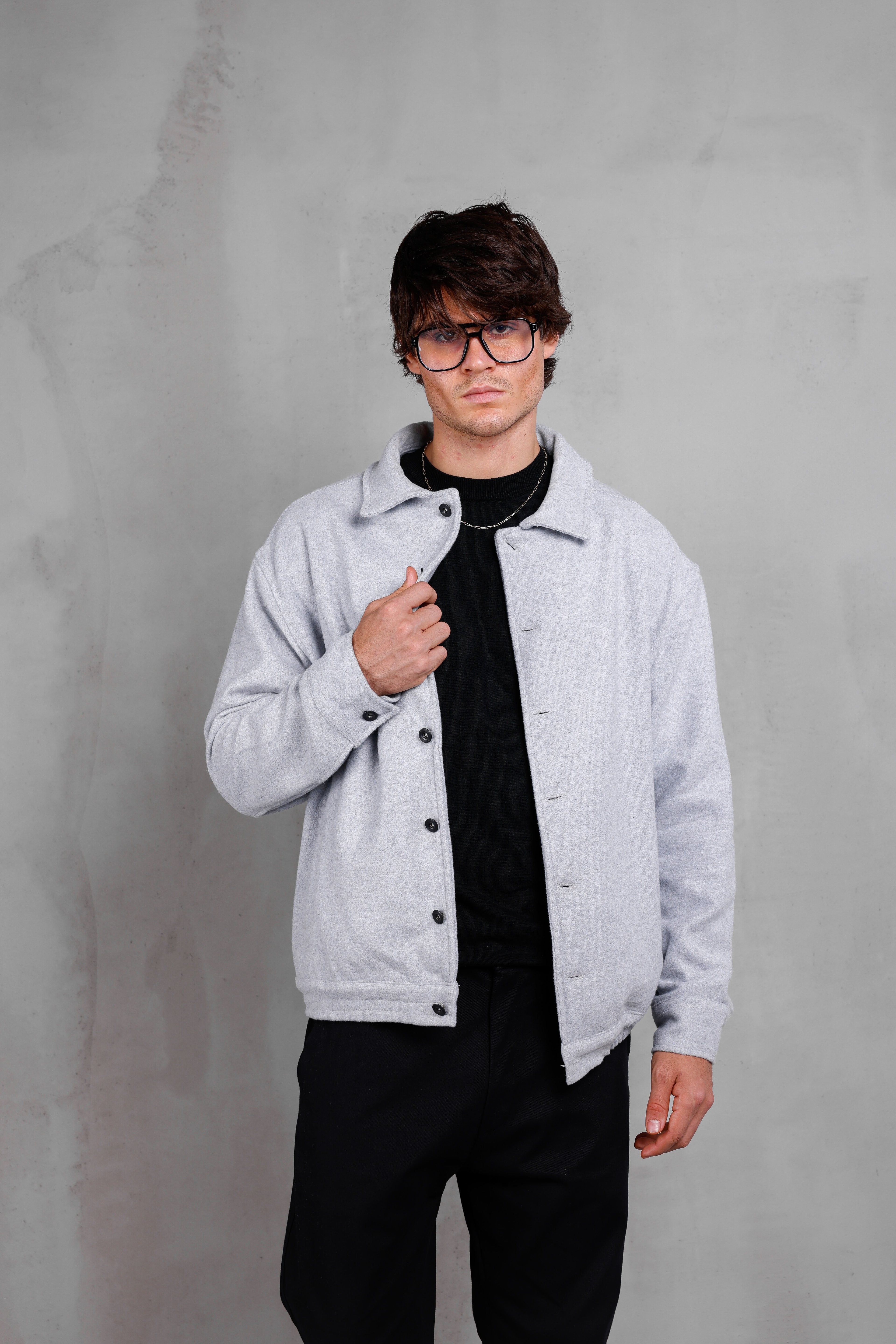SIRT NAKIŞLI KAŞE BOMBER CEKET - Gray