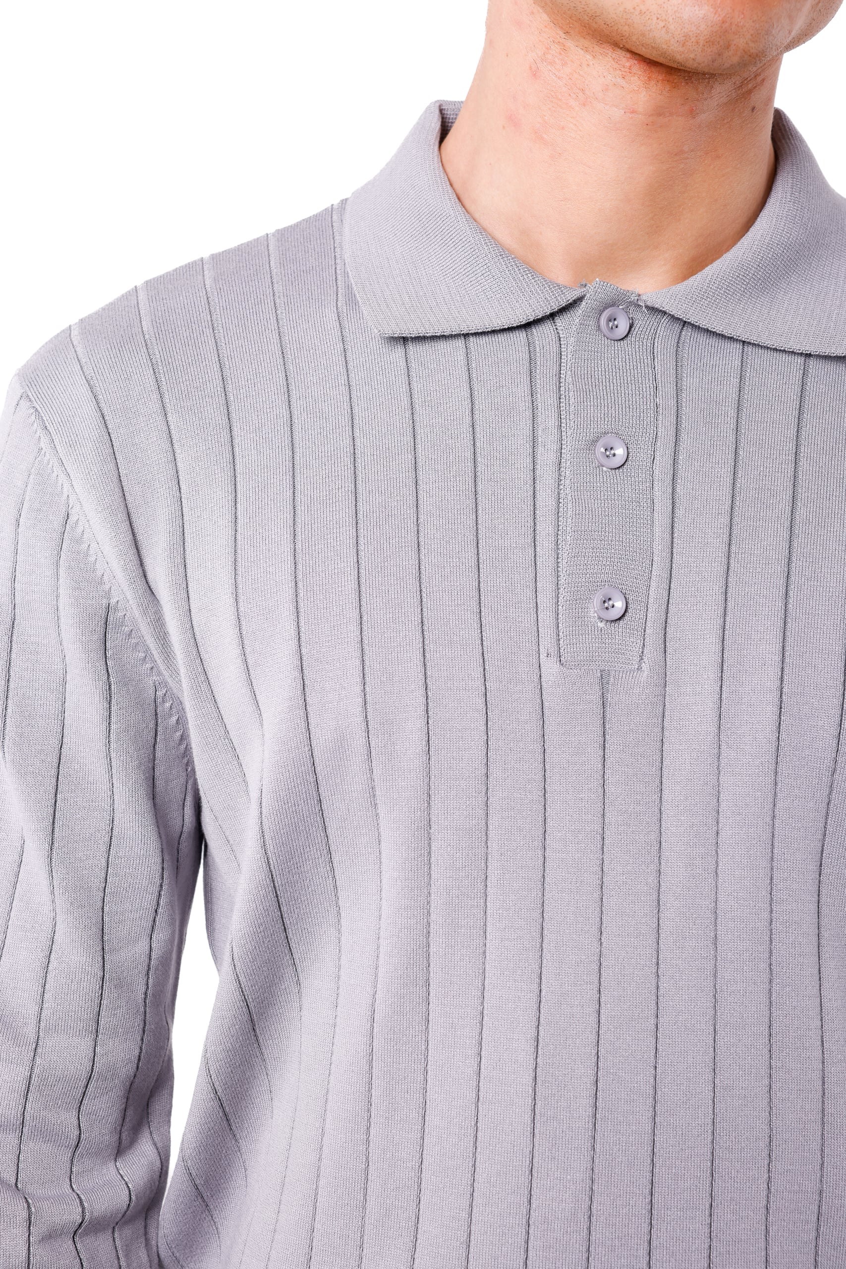 FİTİLLİ POLO YAKA TRİKO - Gray