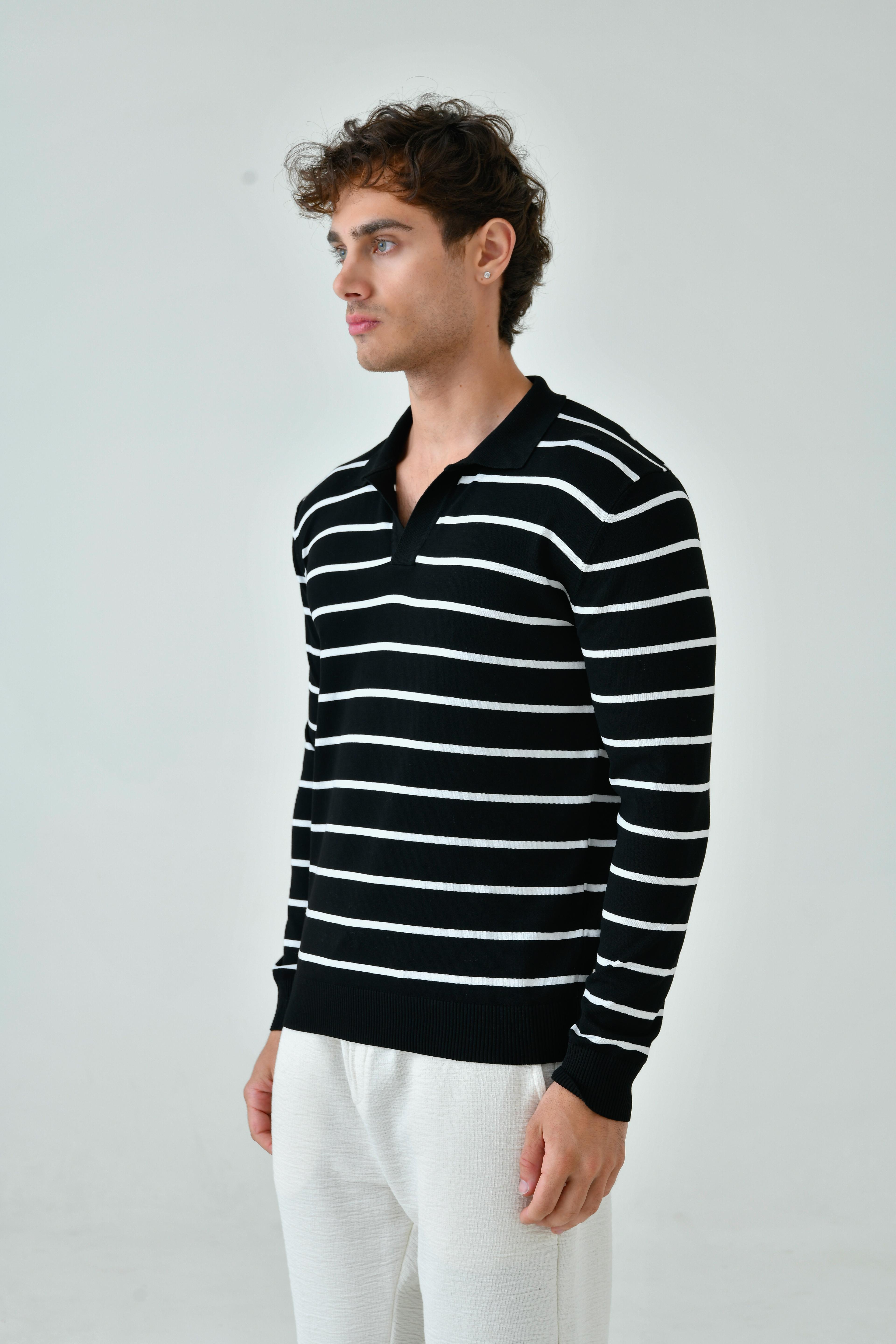 Striped Open Polo Neck Knitwear