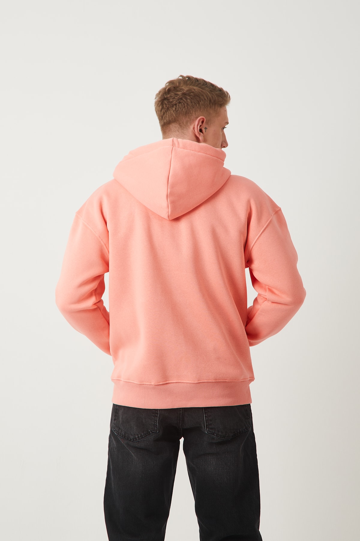 FERMUARLI KAPÜŞONLU SWEATSHIRT - PUDRA