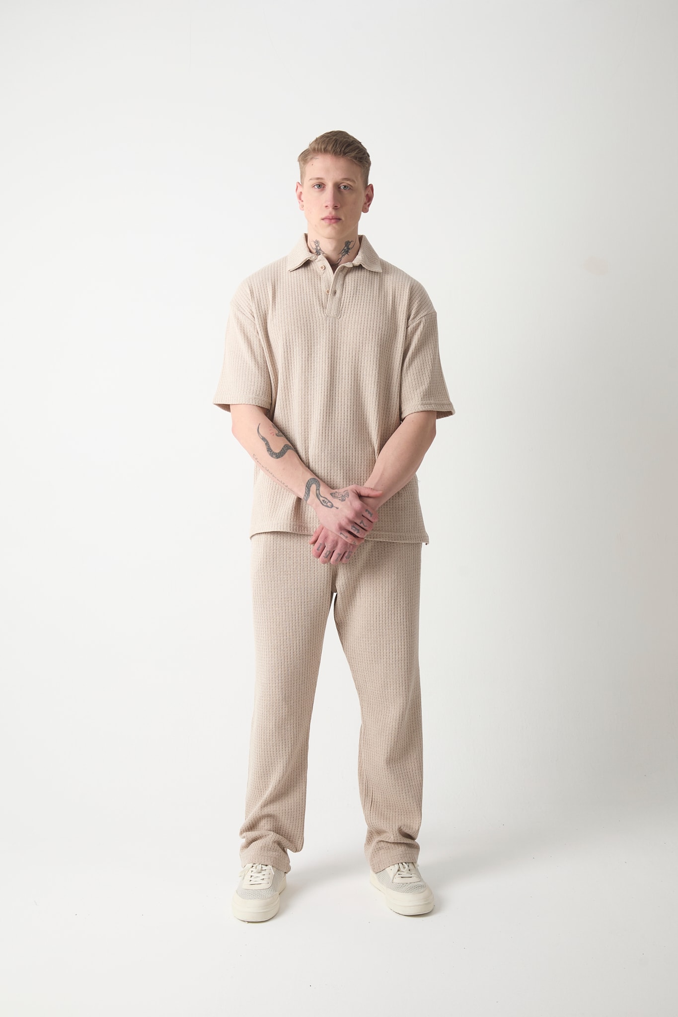 WAFFLE DESEN BAGGY PANTOLON - Stone