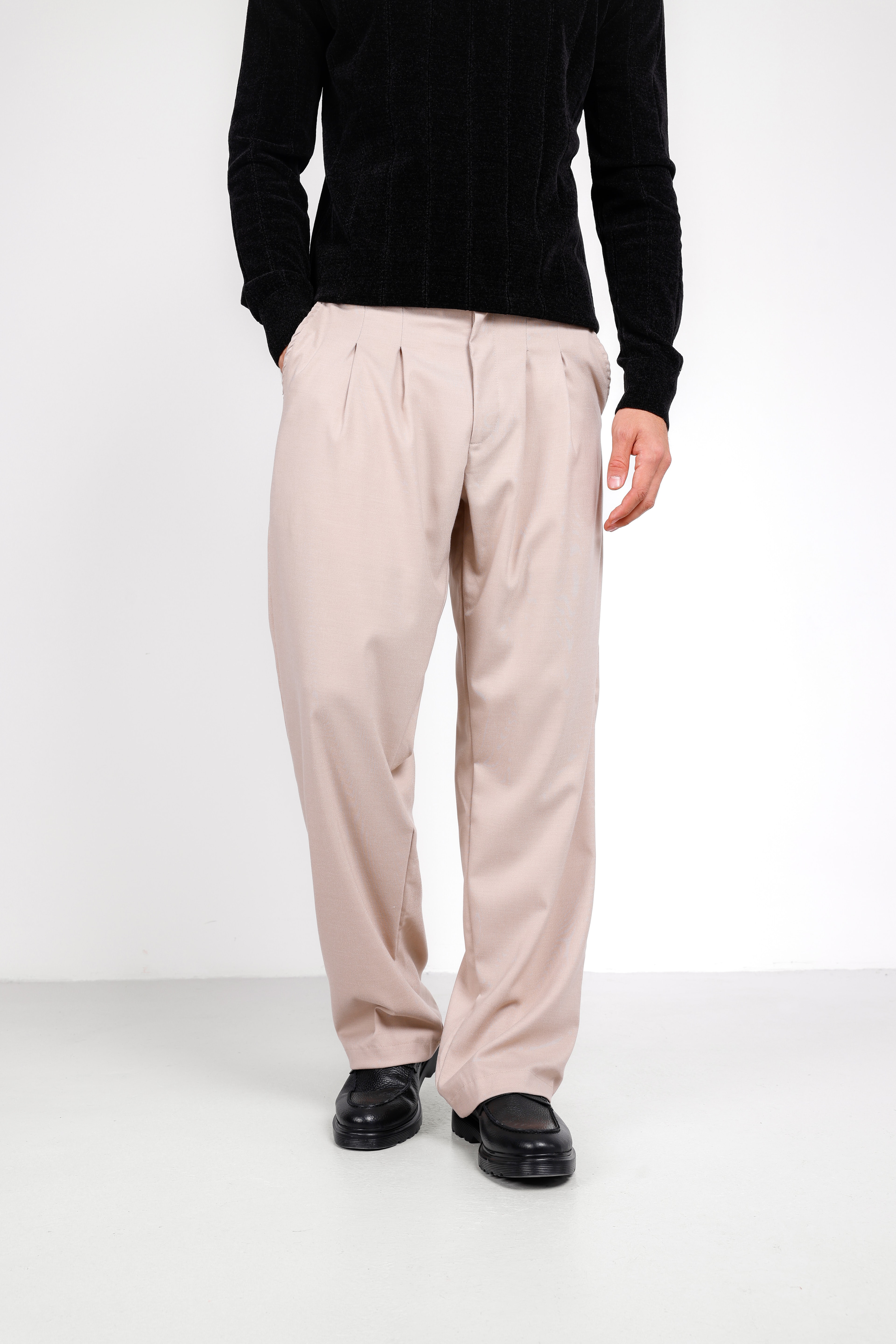 ÇİFT PİLELİ BAGGY PANTOLON - Beige