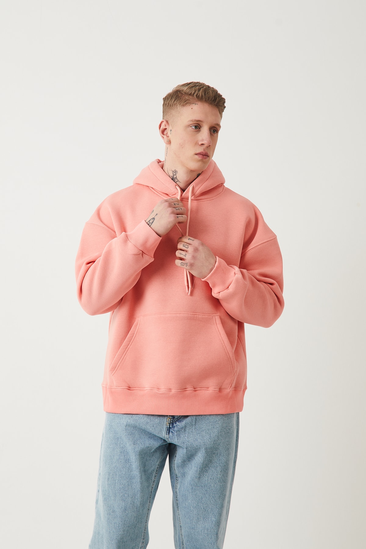 ŞARDONLU OVERSIZE HOODIE - TOZ PEMBE