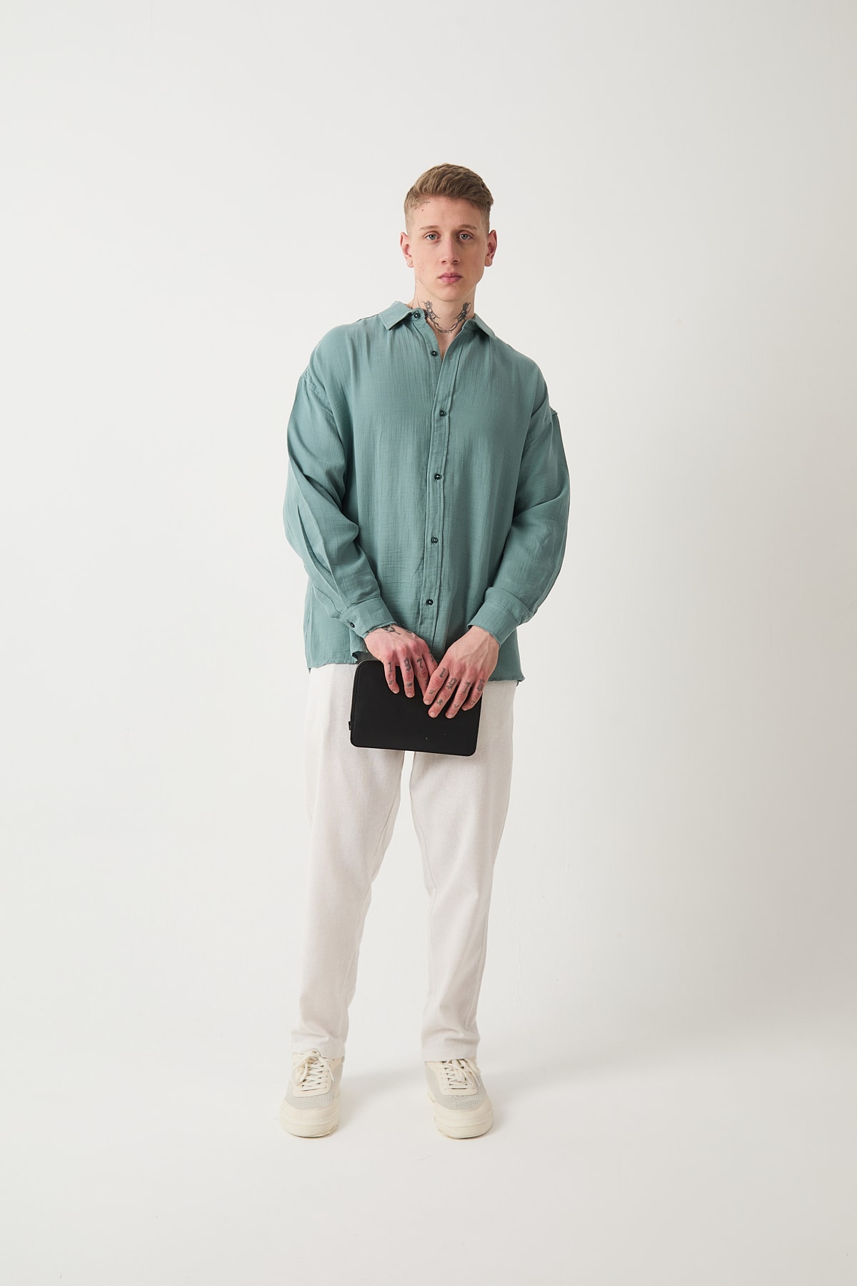 MÜSLİN KETEN GÖMLEK - Pale Green