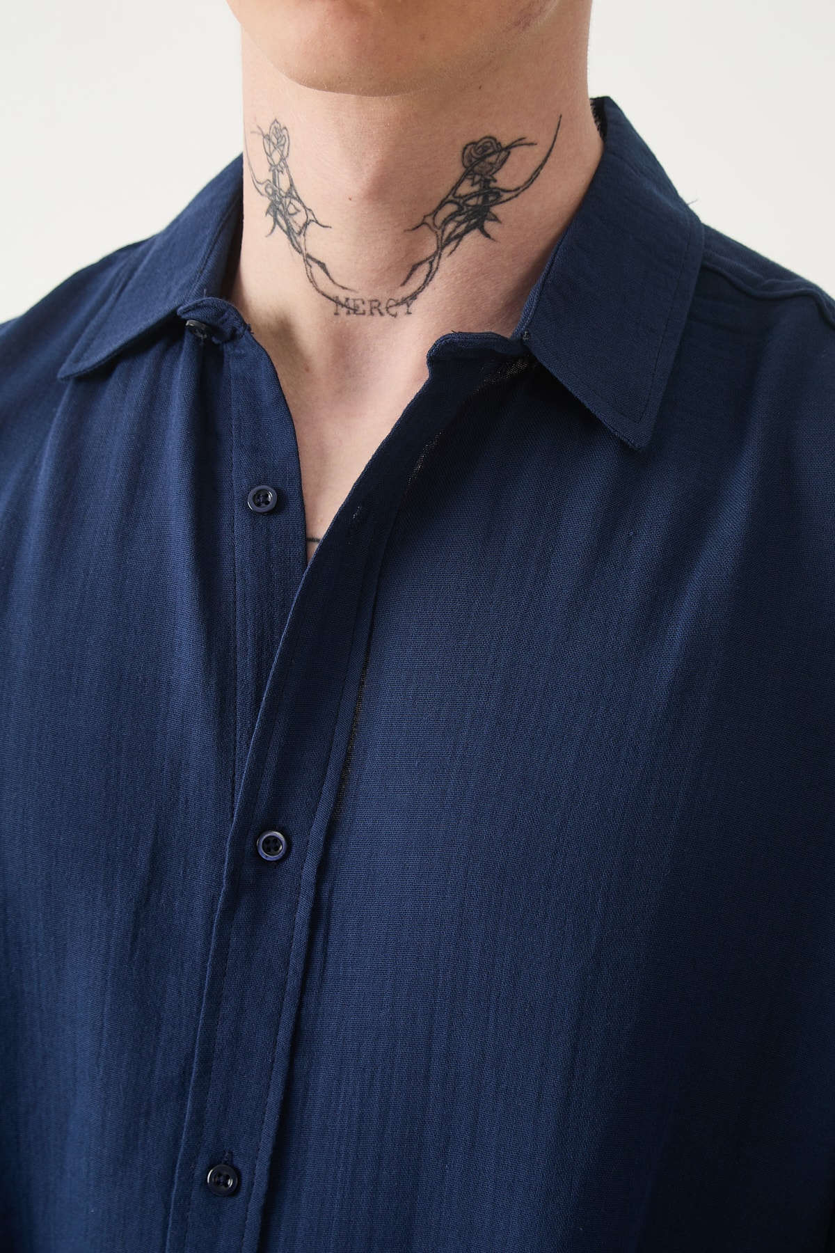 MÜSLİN KETEN GÖMLEK - Navy Blue