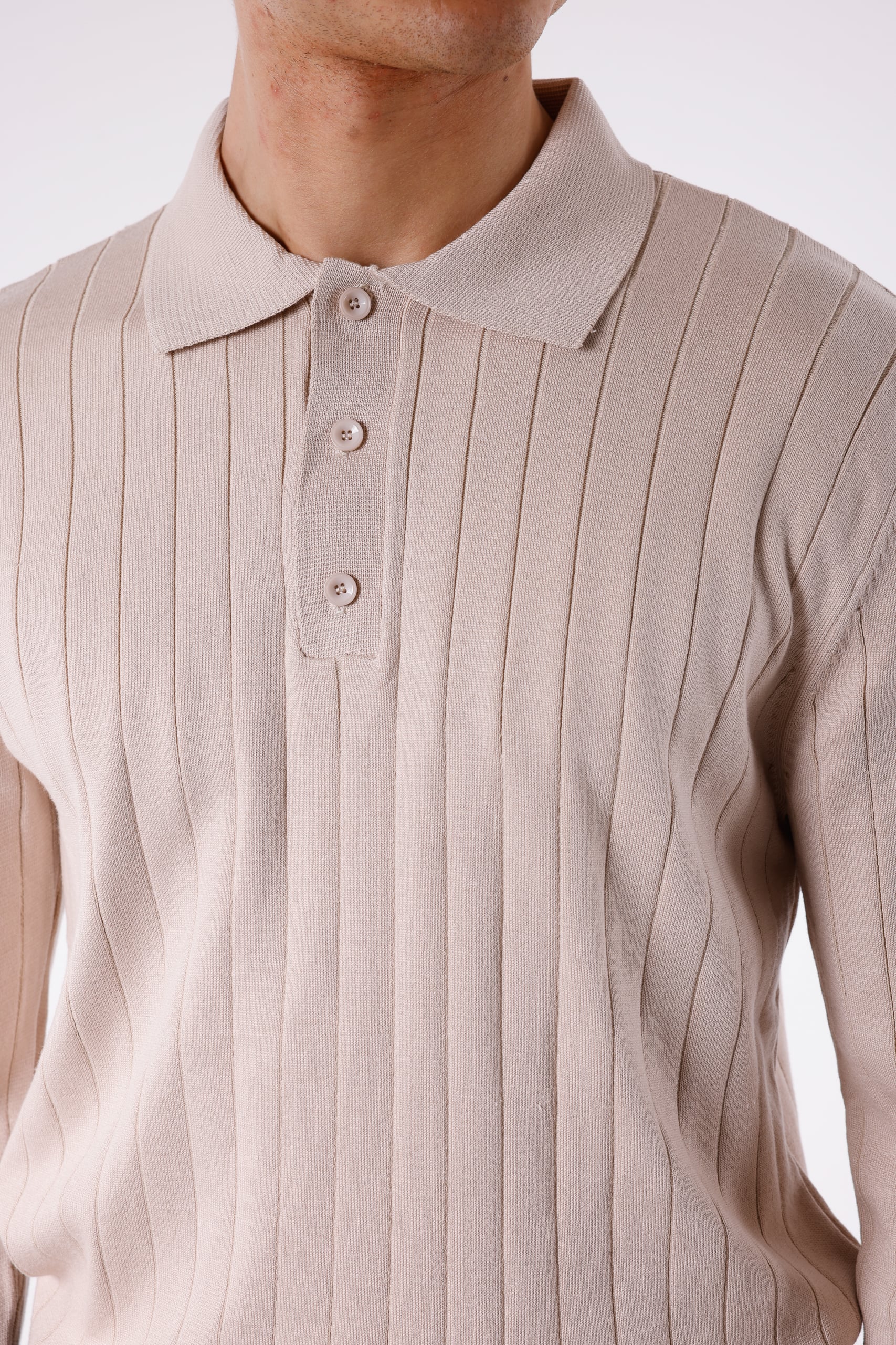 FİTİLLİ POLO YAKA TRİKO - Beige