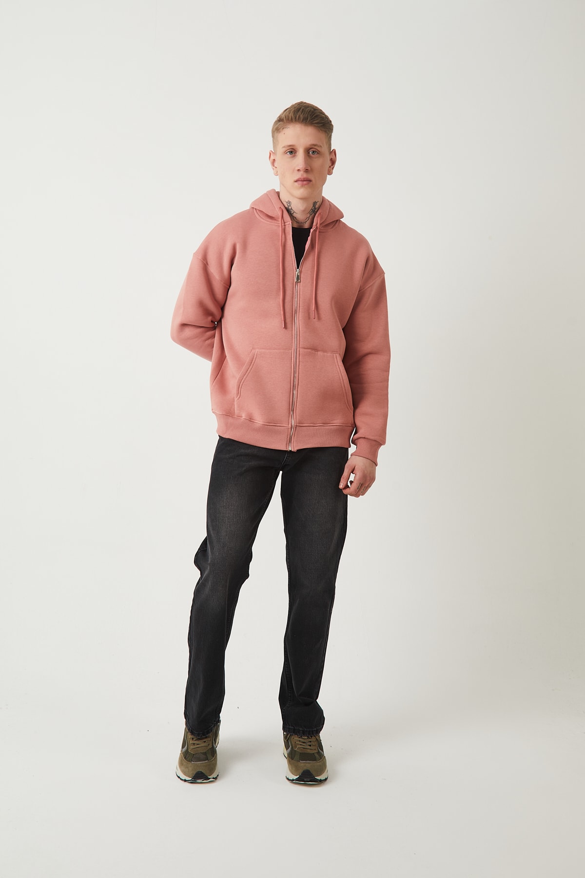 FERMUARLI KAPÜŞONLU SWEATSHIRT - GUL KURUSU