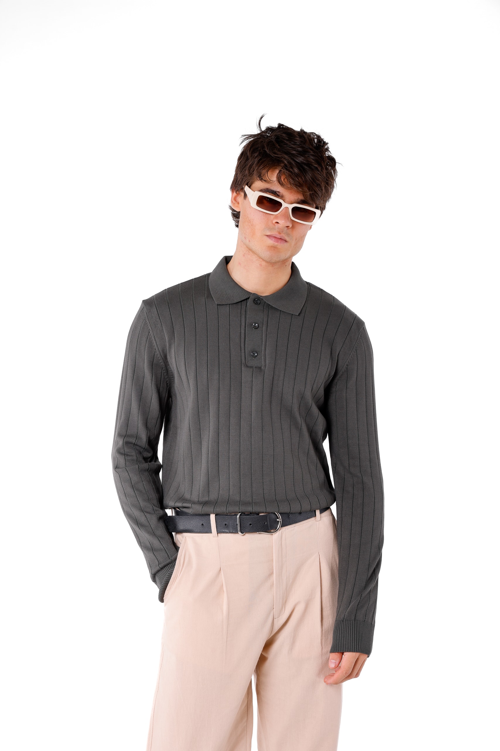 FİTİLLİ POLO YAKA TRİKO - Khaki