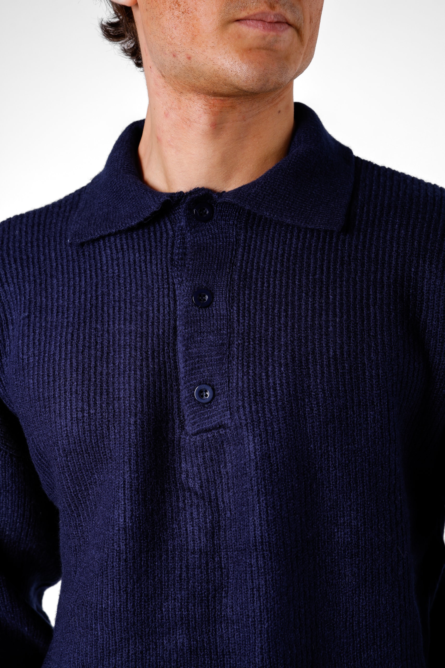 YAKA DÜĞMELİ TRİKO KAZAK - Navy Blue