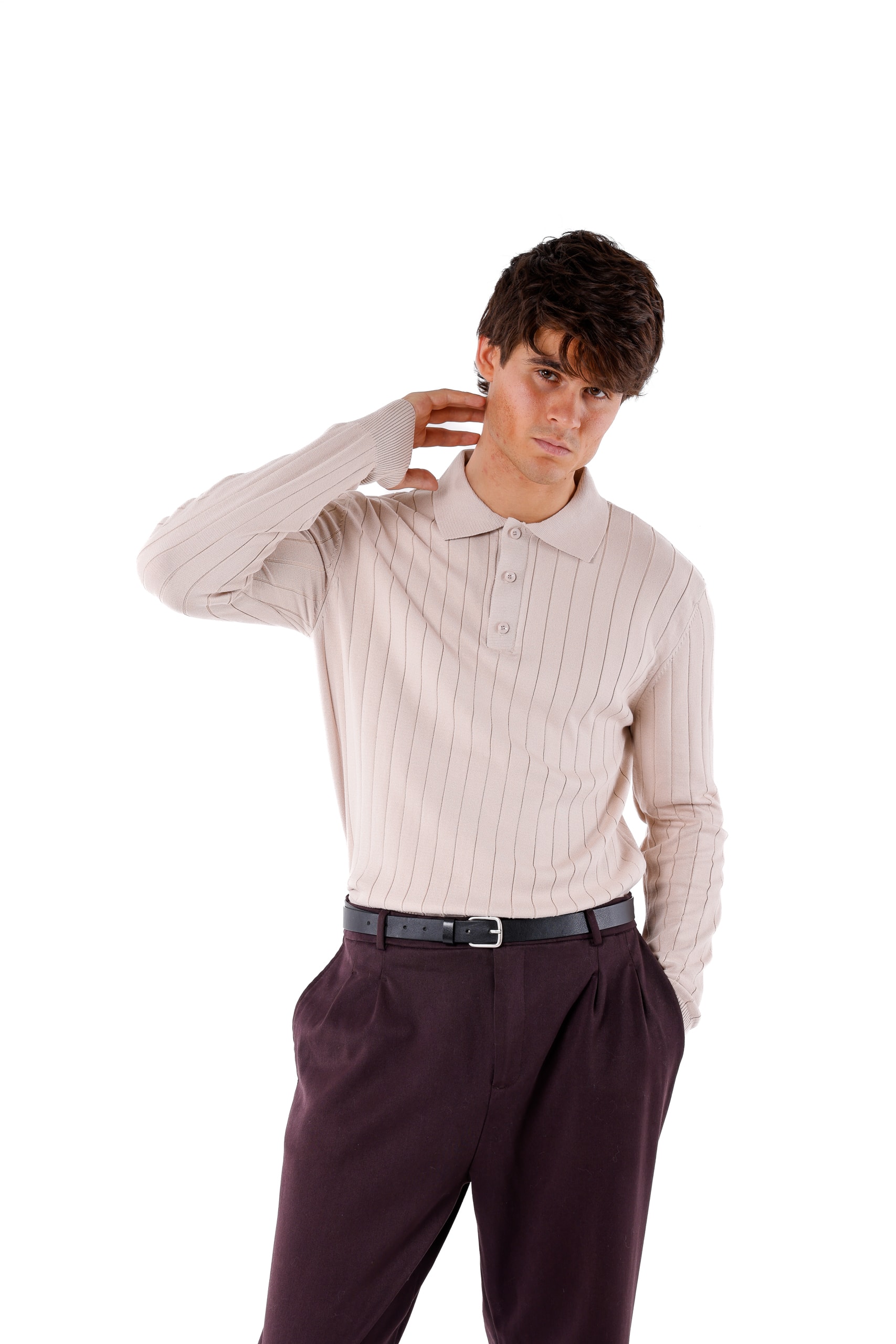 FİTİLLİ POLO YAKA TRİKO - Beige