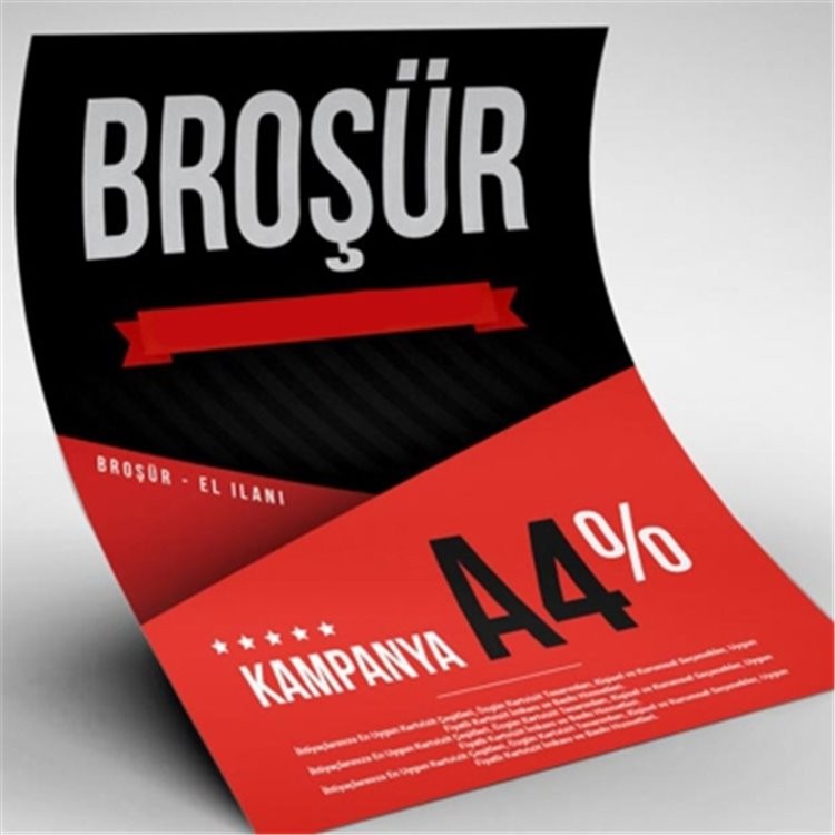 A4 Broşür (20 x 29.5)	20 x 29.5	Kuşe / 150 Gr.	Selefon Yok	Kırım Yok