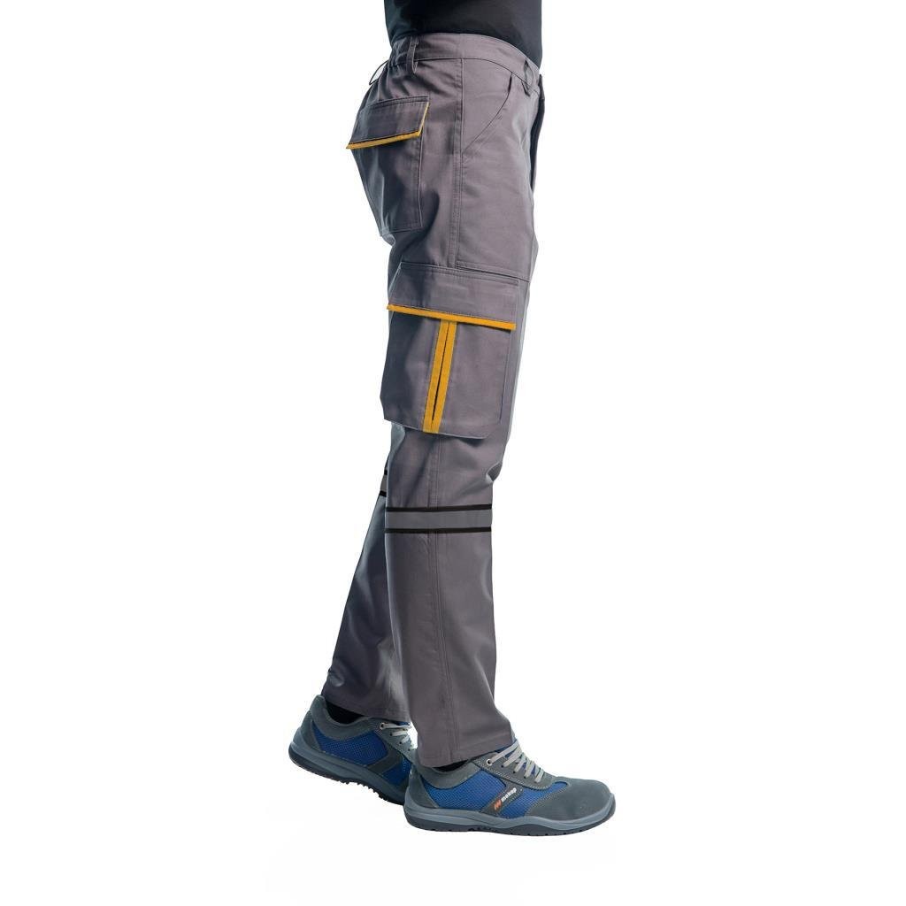 Reflektörlü İş Pantolonu, Gri-Sarı, Komando Cepli 16x12 Gabardin