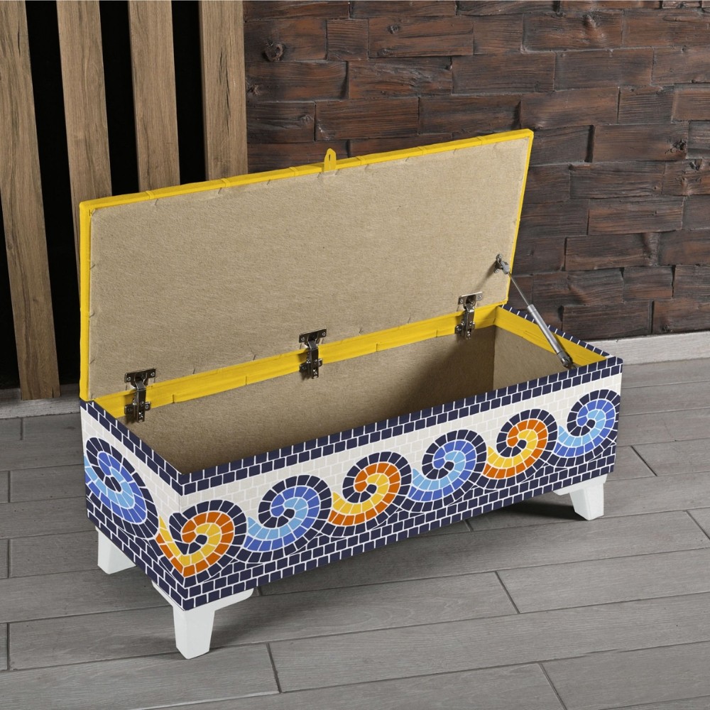 Mozaik Desenli Sandıklı Puf +2 Kırlent Hediye - Sarı
