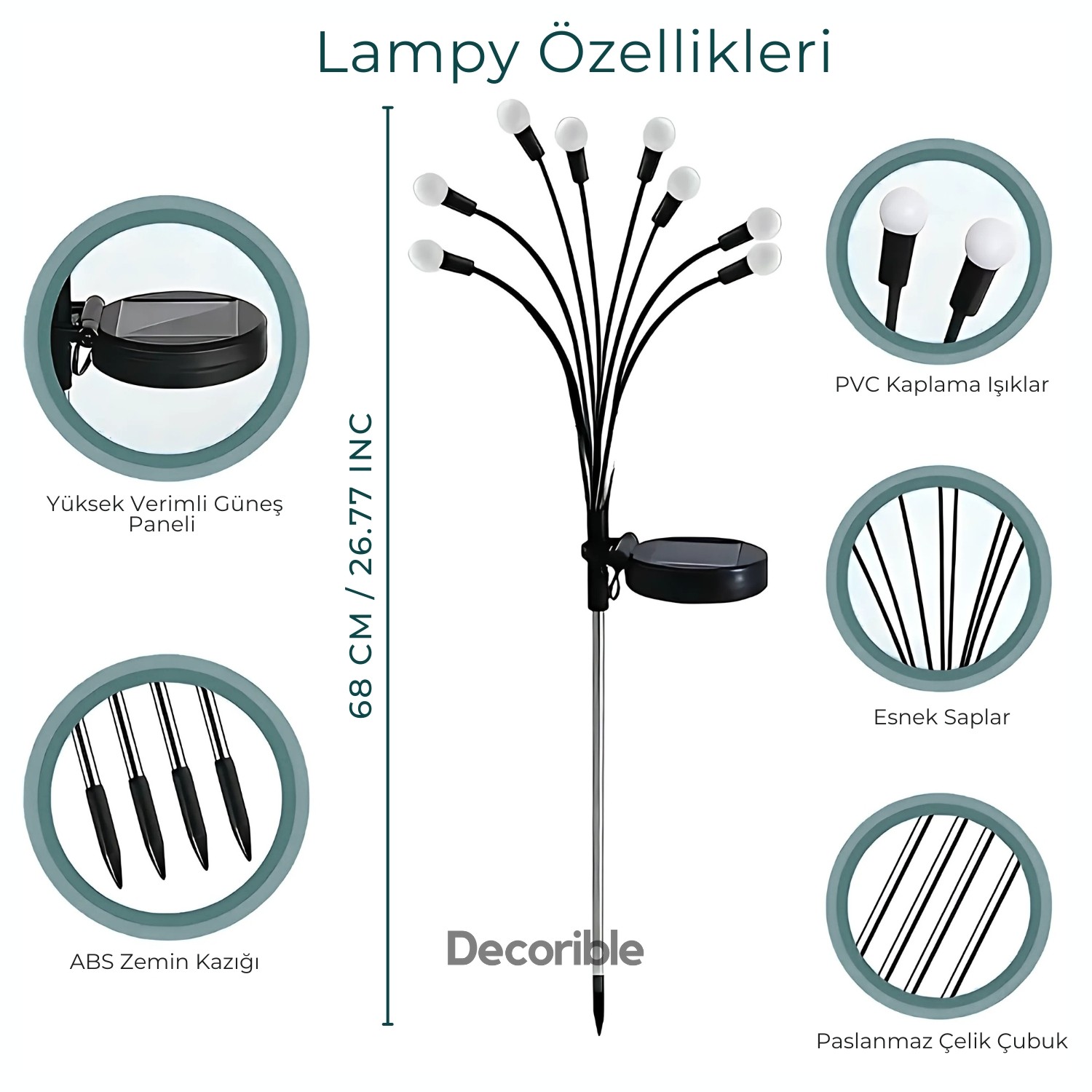 Lampy Güneş Enerjili Solar Ateşböceği Bahçe Işıkları 8 Led Kazıklı Bahçe Dekorasyonu Gün Işığı 2‘li Paket