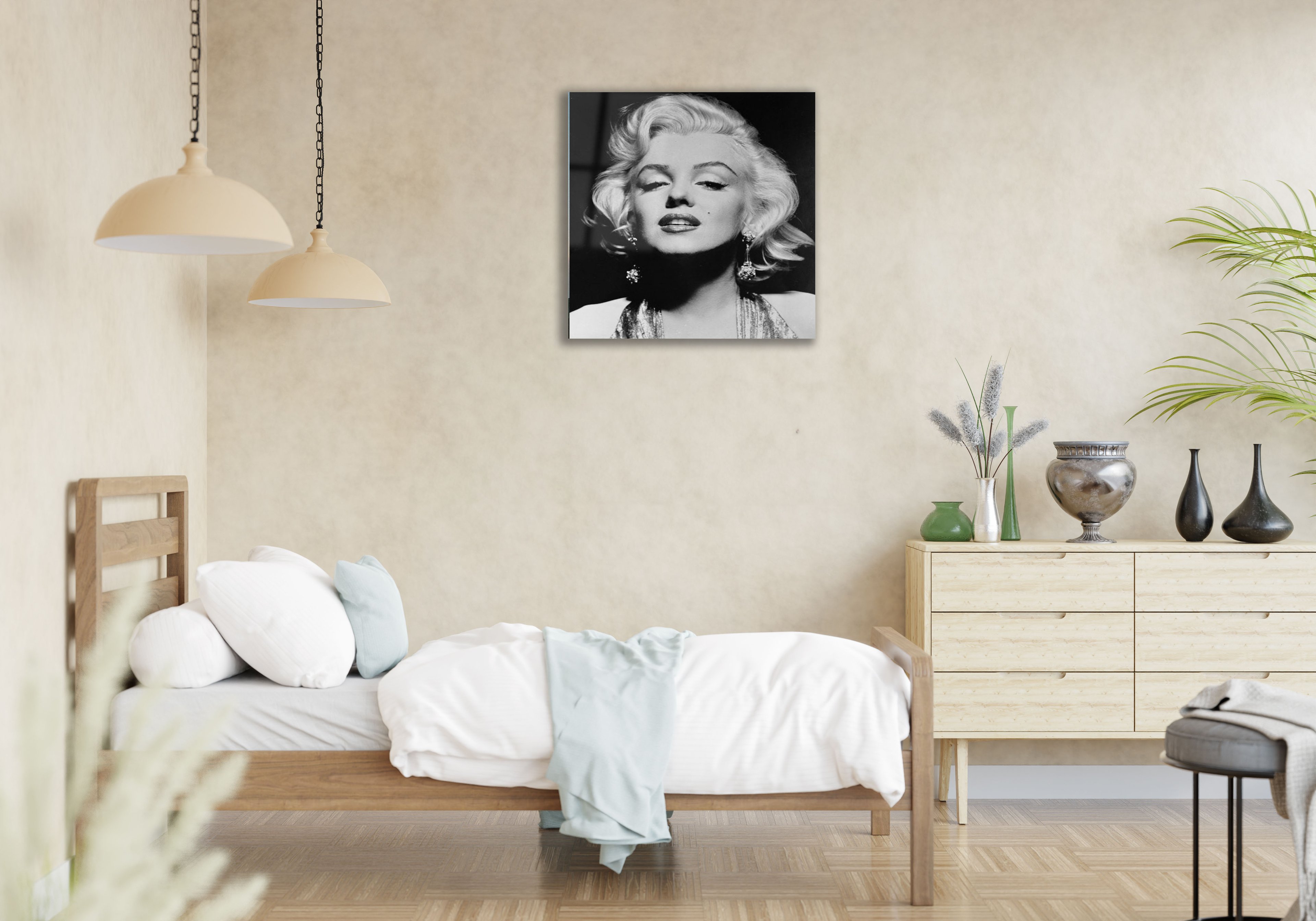 Marilyn Monroe Monokrom Portresi Cam Tablo