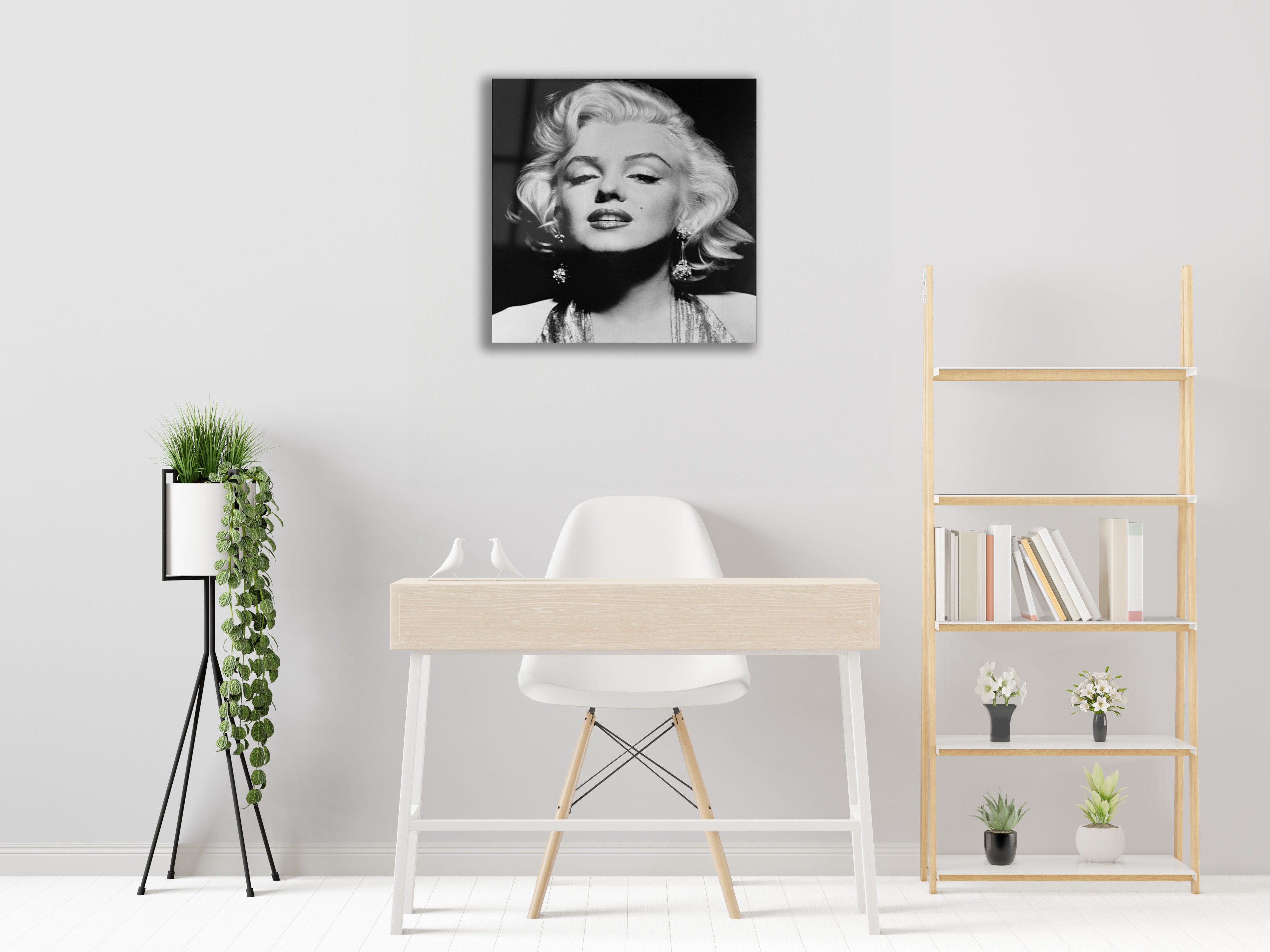 Marilyn Monroe Monokrom Portresi Cam Tablo