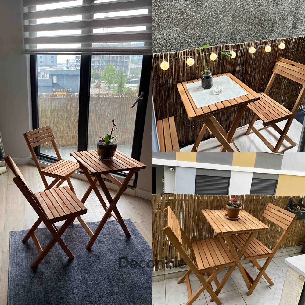 Foldi Ahşap Katlanır Masa Sandalye Takımı Balkon Bahçe ve Mağaza Önü Bistro Set 1+1+S - Mindersiz