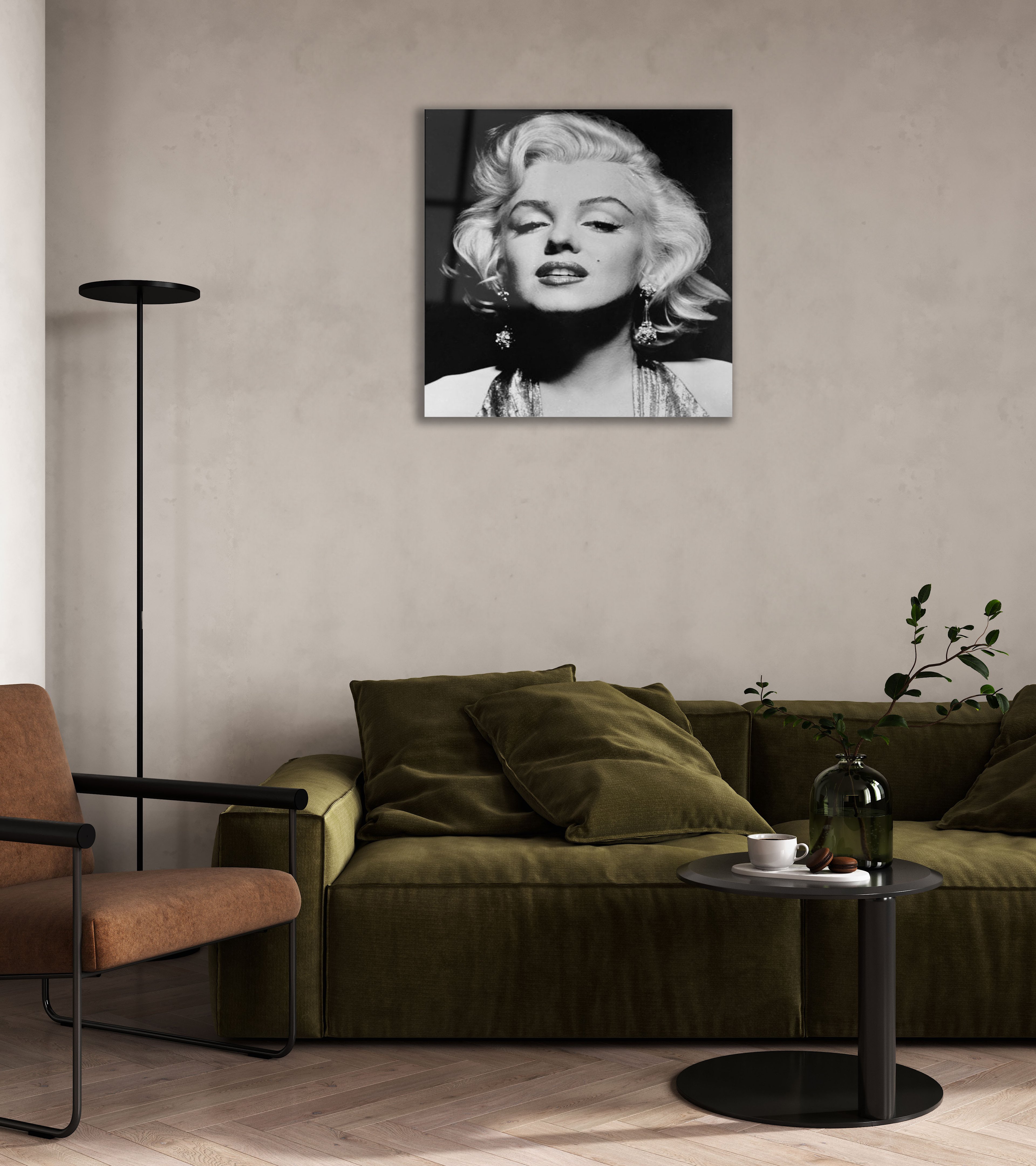 Marilyn Monroe Monokrom Portresi Cam Tablo