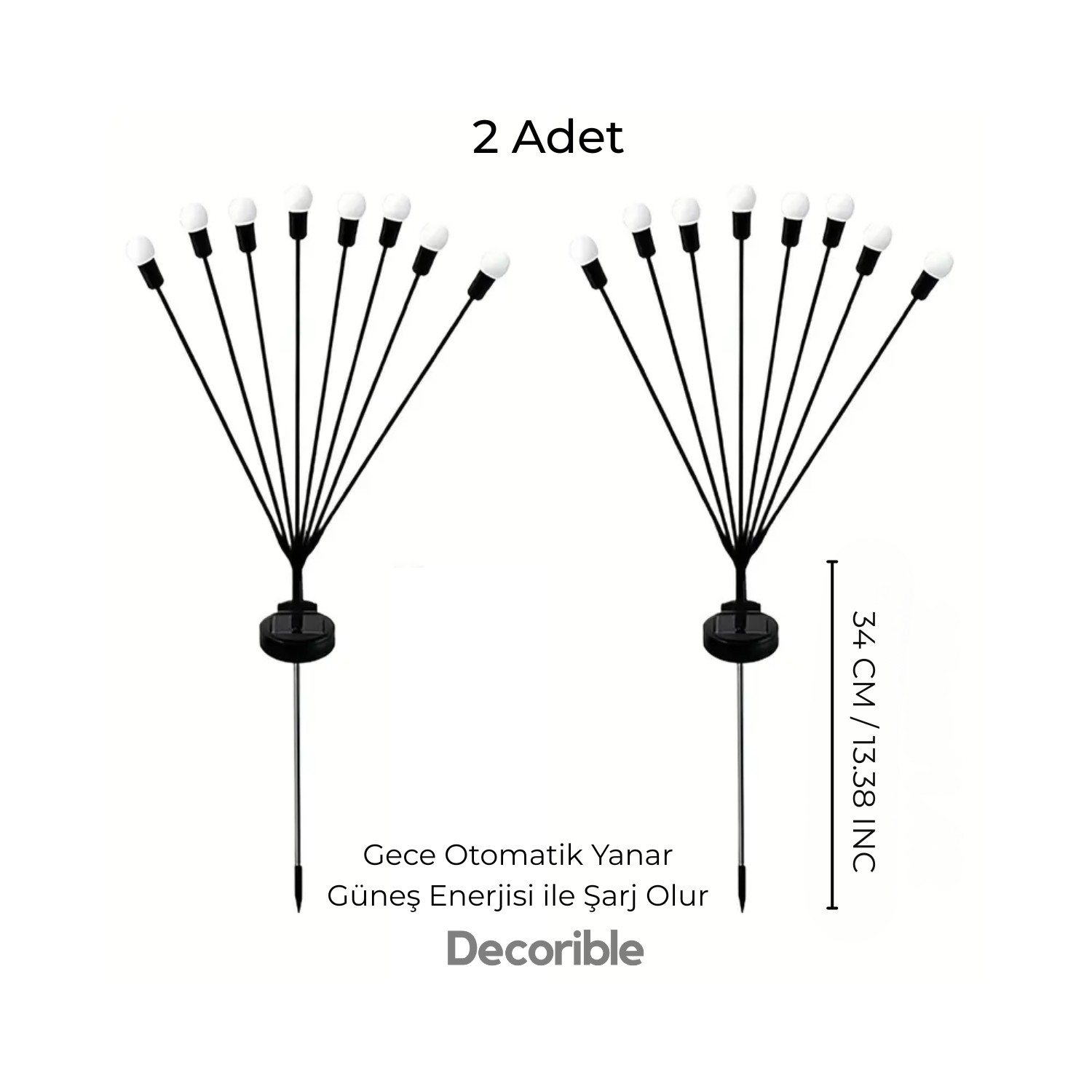 Lampy Güneş Enerjili Solar Ateşböceği Bahçe Işıkları 8 Led Kazıklı Bahçe Dekorasyonu Gün Işığı 2‘li Paket