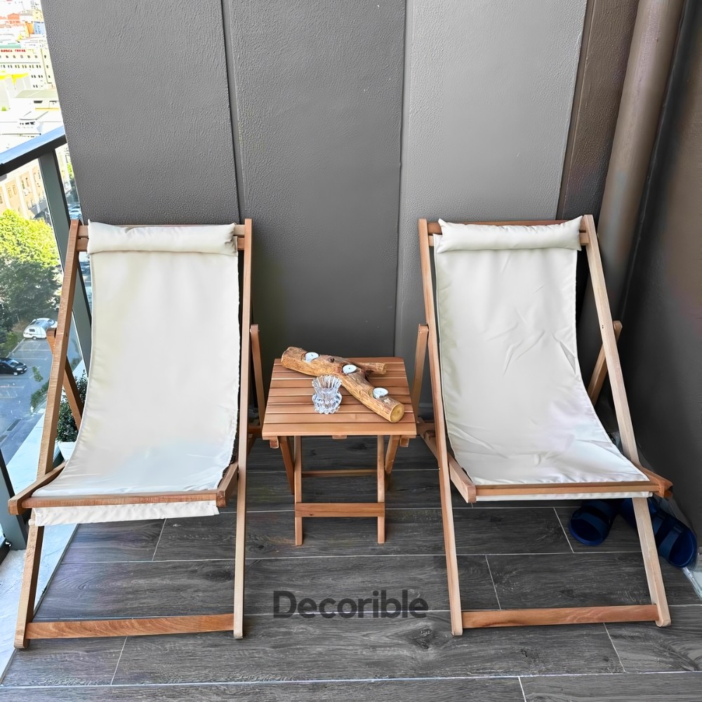 Kavisilla Şezlong Sandalye Seti Ahşap Balkon Bahçe Takımı