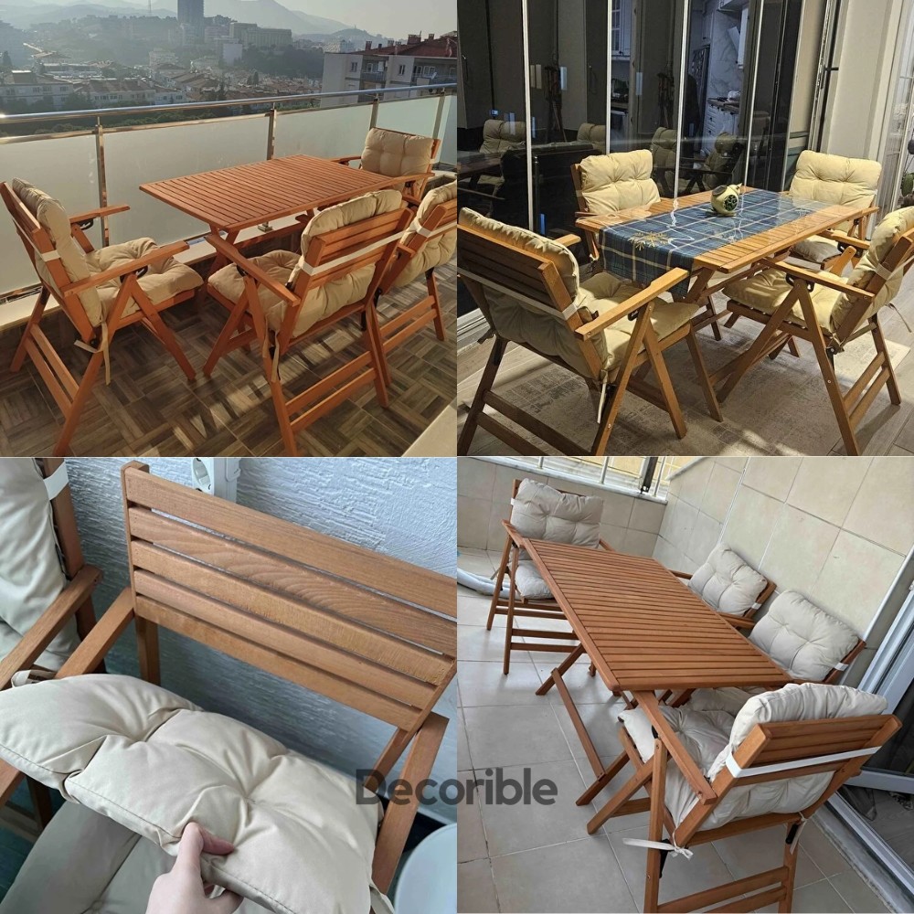 Flexdura 4+1 Ahşap Katlanır Masa Sandalye Takımı Balkon Bahçe Mobilyası