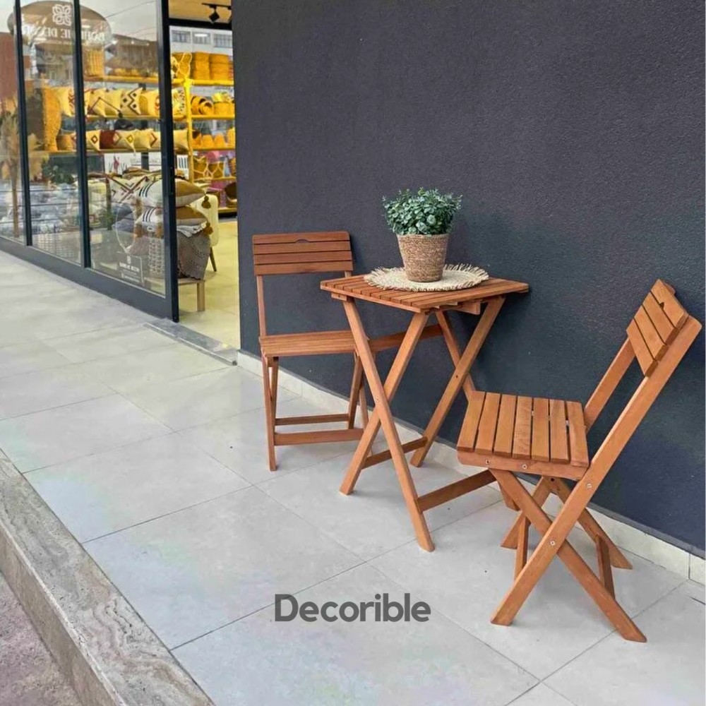 Foldi Ahşap Katlanır Masa Sandalye Takımı Balkon Bahçe ve Mağaza Önü Bistro Set 1+1+S - Mindersiz