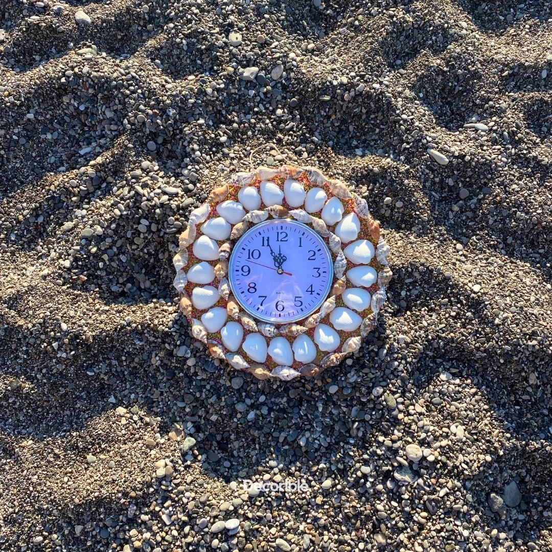 Renkli Deniz Kabuklu Dekoratif Duvar Saati El Yapımı