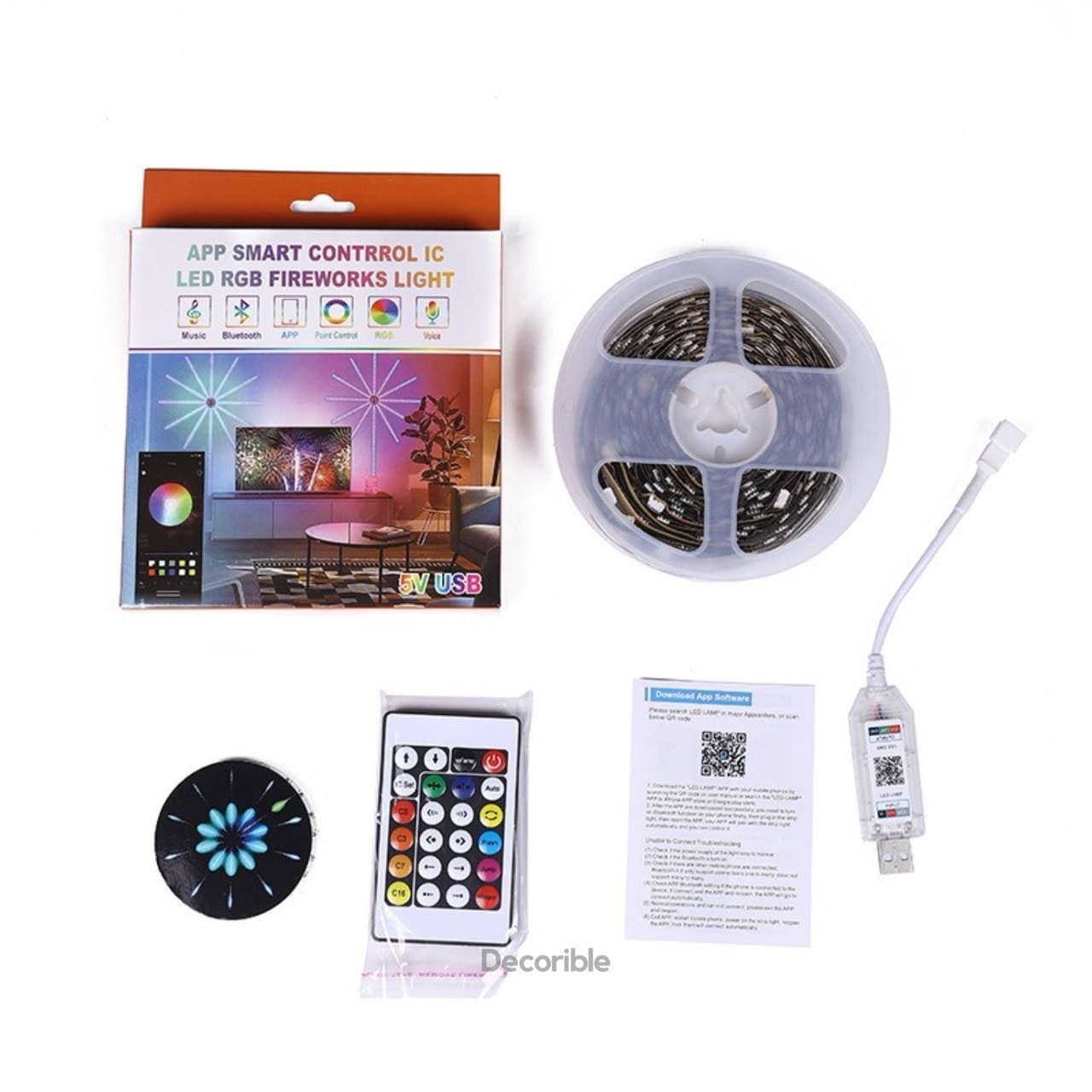 Hawaii RGB LED Şerit Kumandalı USB Bluetooth Telefon Kontrollü Ses Etkileşimli Dekoratif Aydınlatma