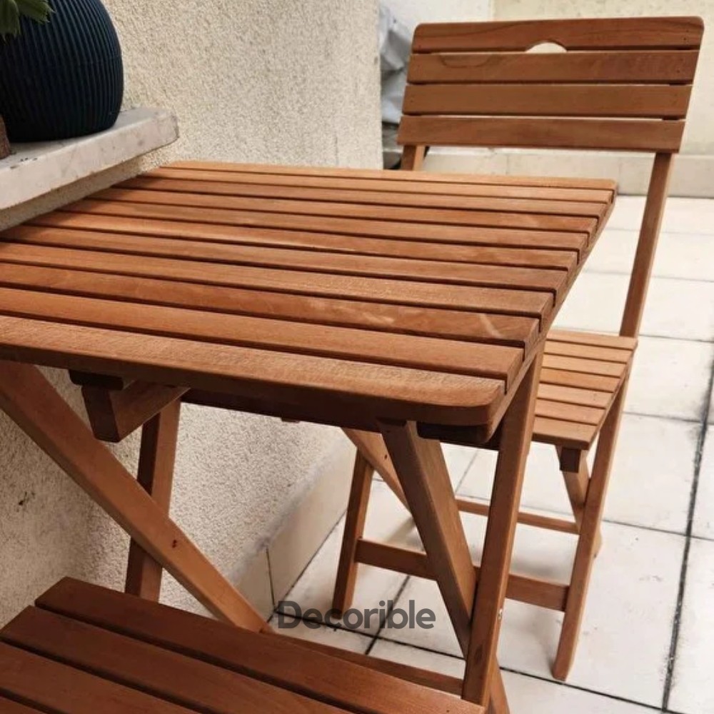 Foldi Ahşap Katlanır Masa Sandalye Takımı Balkon Bahçe ve Mağaza Önü Bistro Set 1+1+S - Mindersiz
