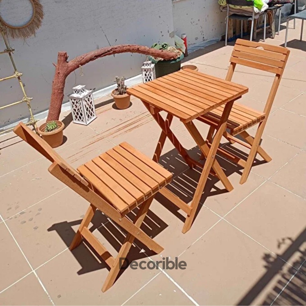 Foldi Ahşap Katlanır Masa Sandalye Takımı Balkon Bahçe ve Mağaza Önü Bistro Set 1+1+S - Mindersiz
