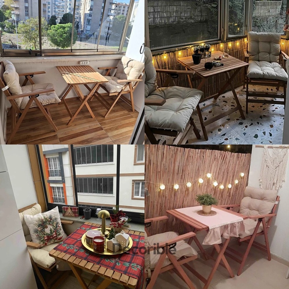 Flexdura 2+1 Katlanır Masa Sandalye Takımı Ahşap Balkon Bahçe Mobilyası