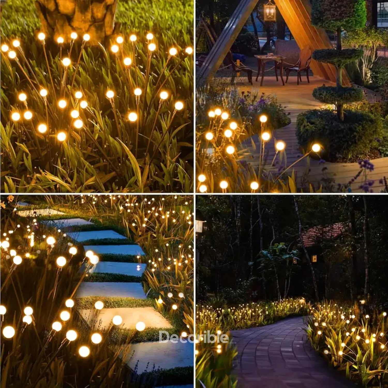 Lampy Güneş Enerjili Solar Ateşböceği Bahçe Işıkları 8 Led Kazıklı Bahçe Dekorasyonu Gün Işığı 2‘li Paket